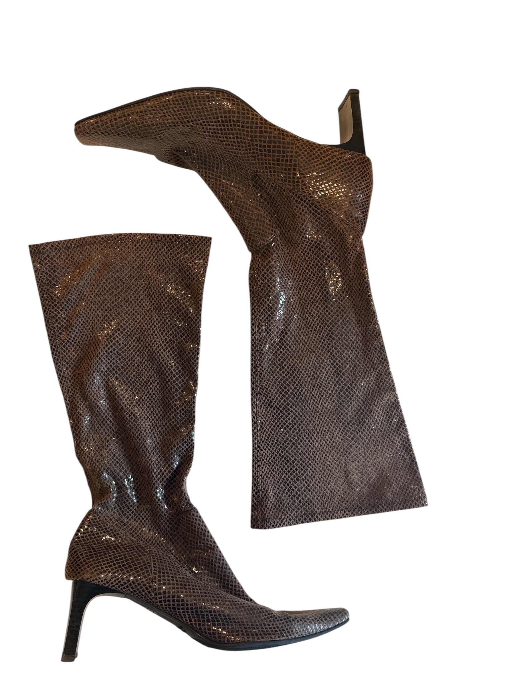 Brown  Shiny snake print boots, 9