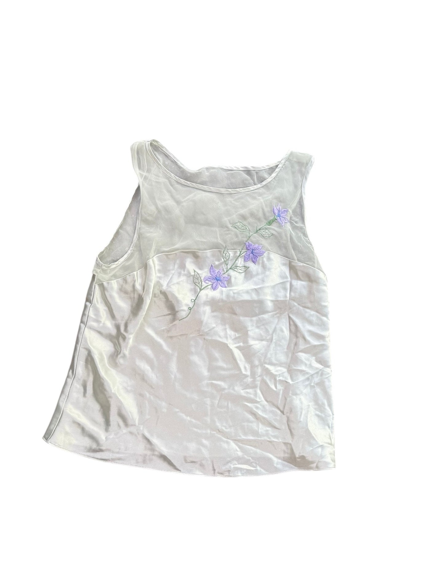 green california dynasty mesh top satin floral top, m