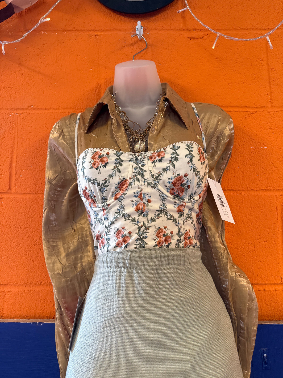 Cream orange Weworewhat Floral bustier top, 0