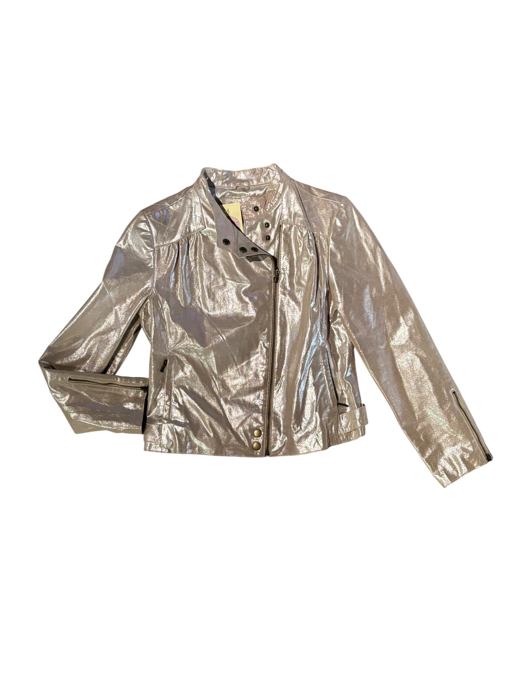 gold live a little 100% leather bomber jacket, M