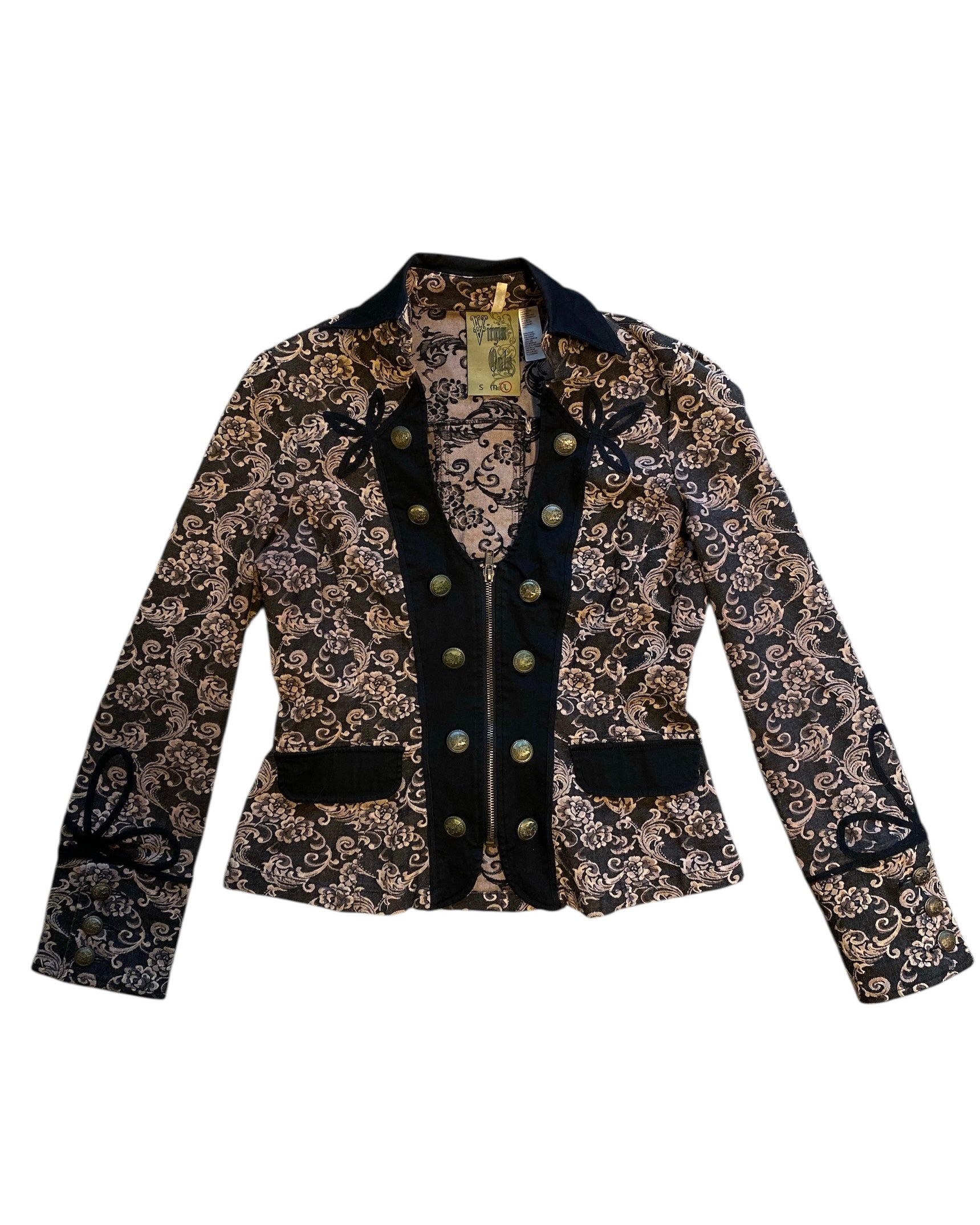 black taupe virgin only tapestry double breasted zip up, L