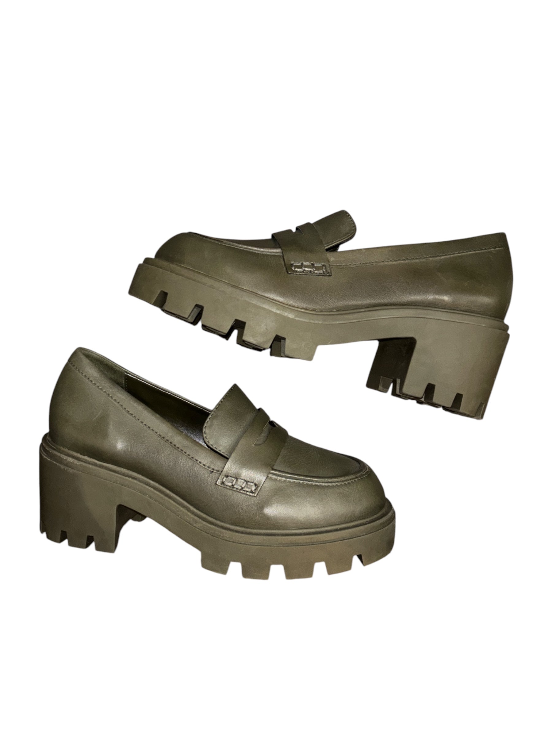 green schultz platform loafers, 9