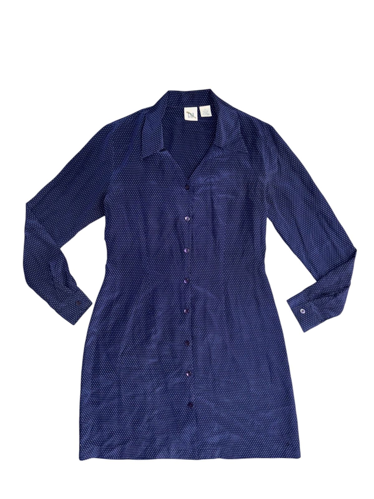 navy blue gap silk polka dot button up, 2