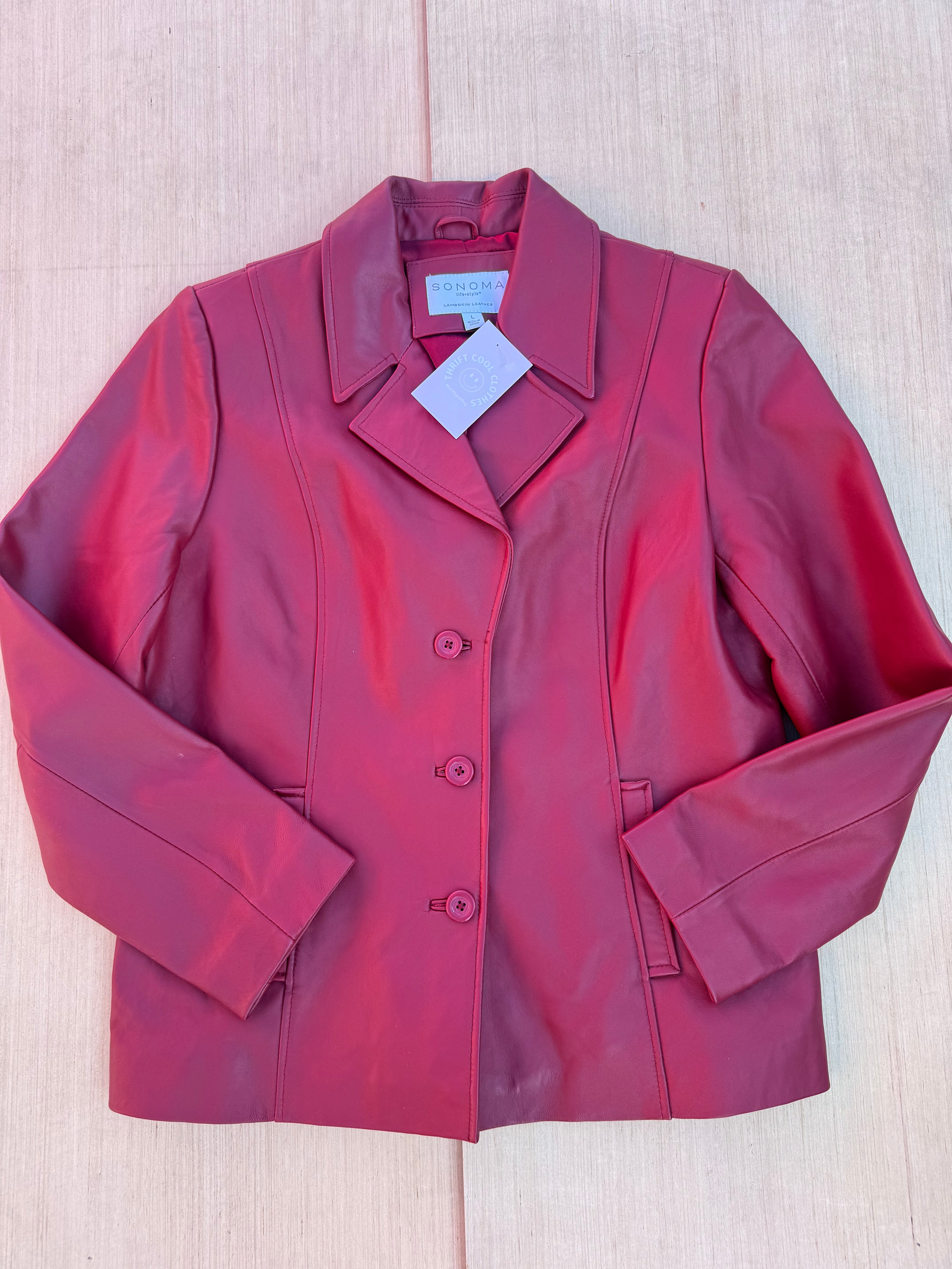 red sanoma leather jacket, L