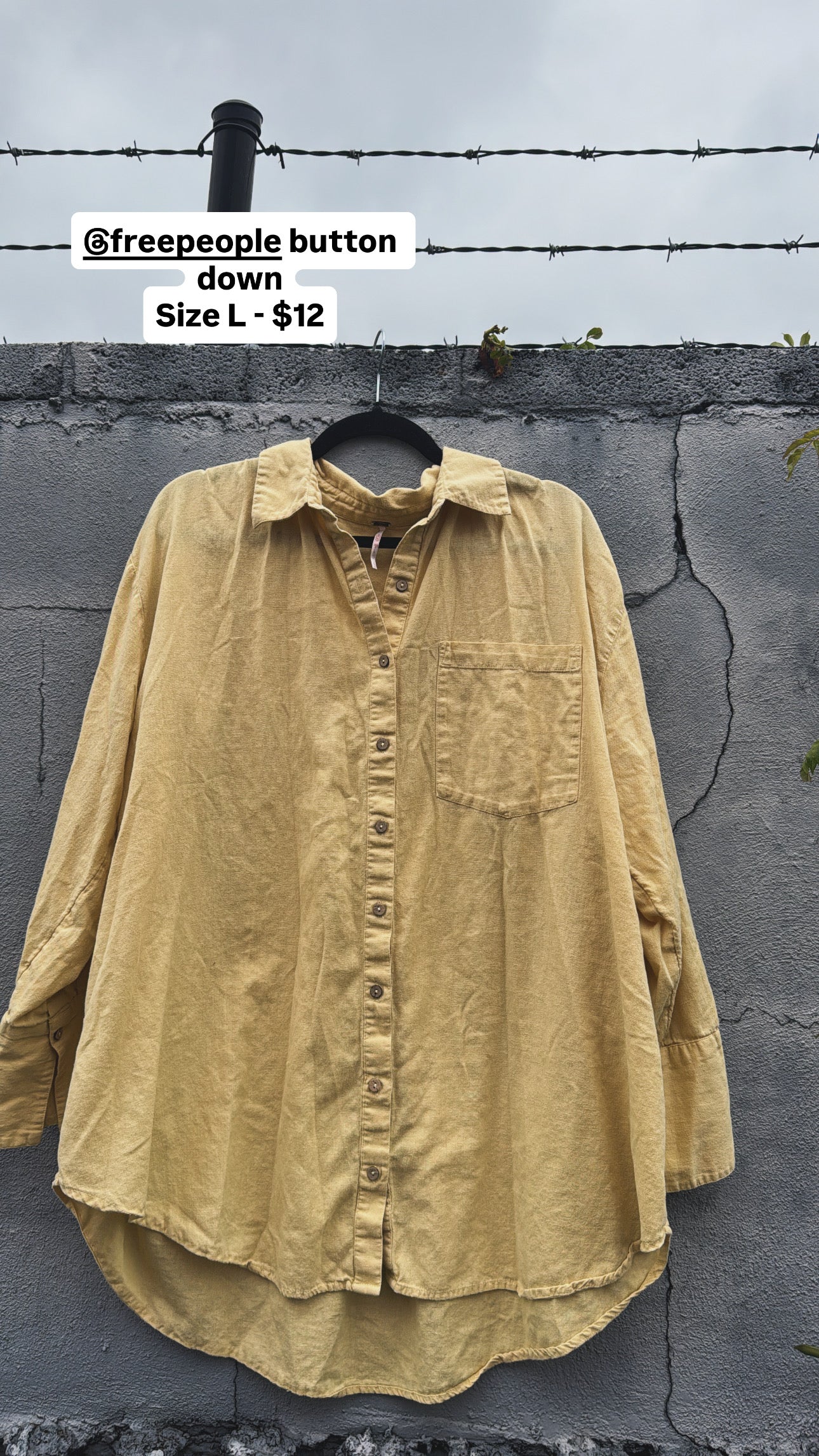 yellow free poepl button up linen pocket ls, l