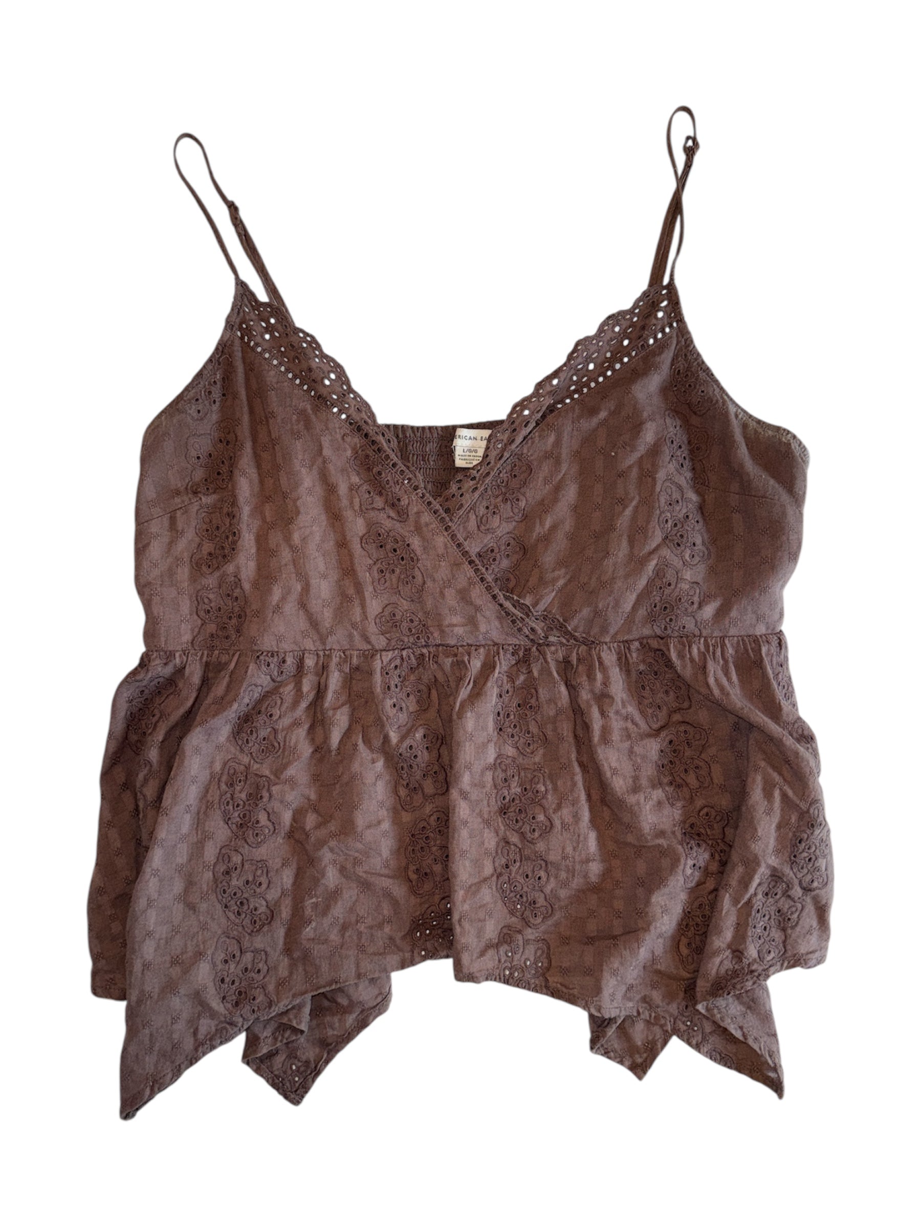 Brown American Eagle Asymetrical linen top, L