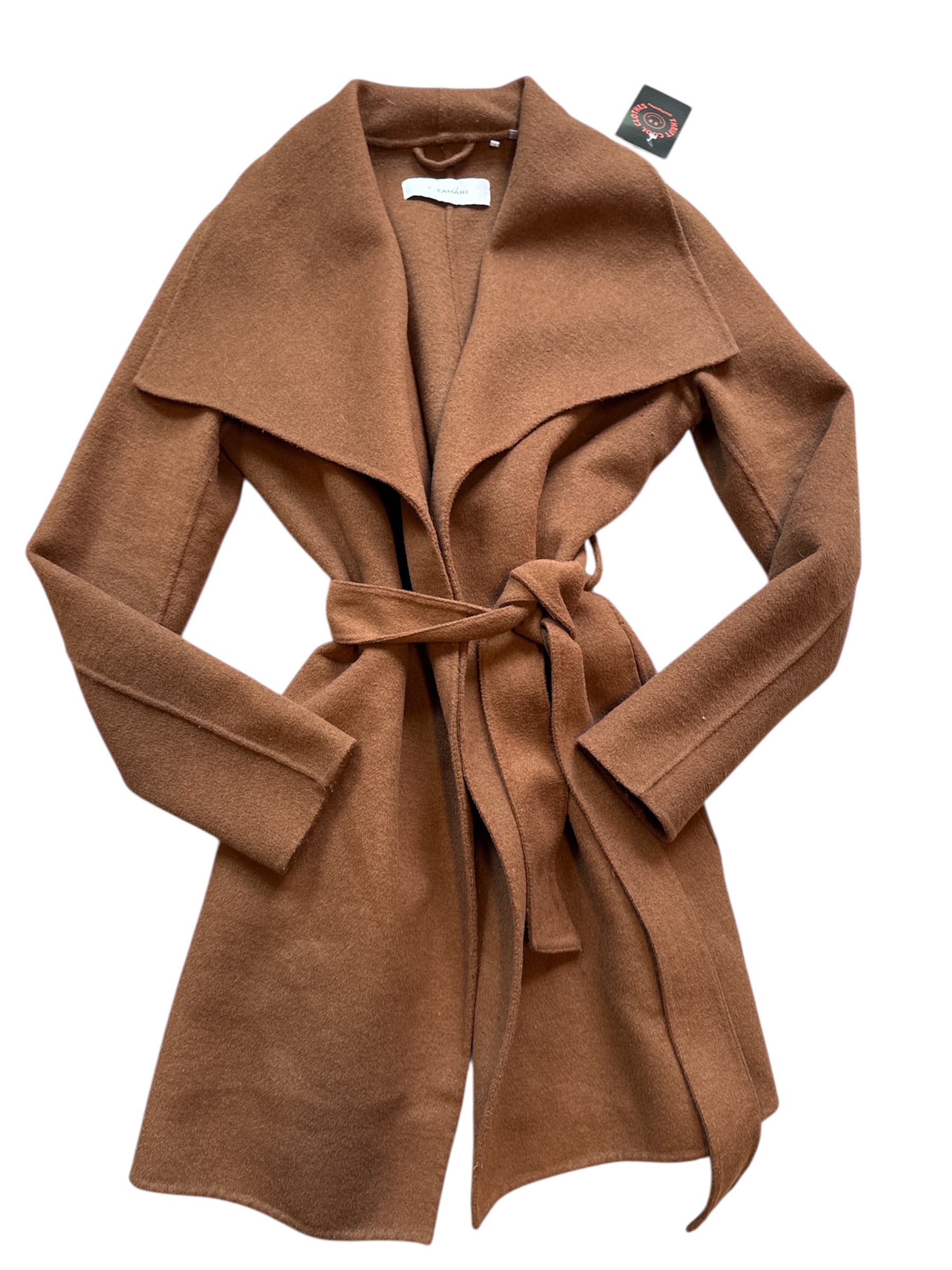 brown tahari tie waist trench, s