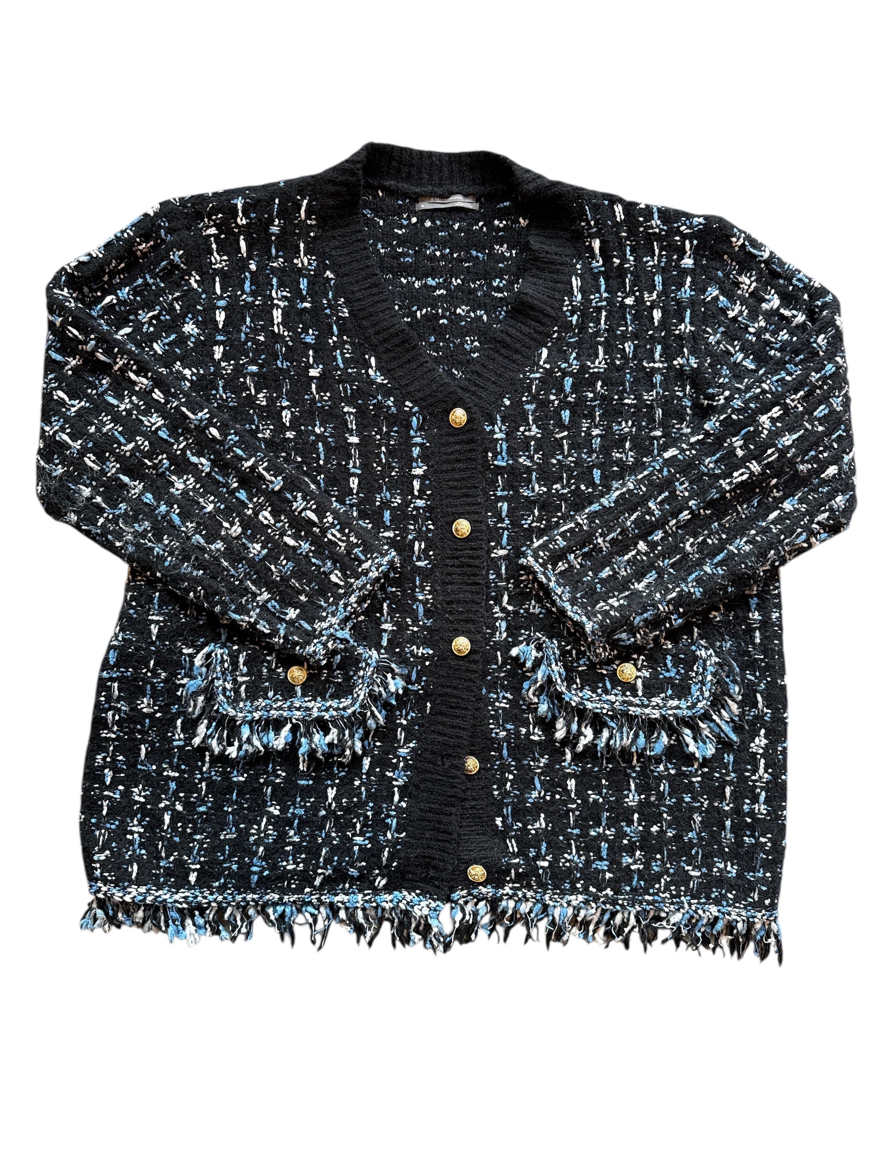 black blue anthropologie tweed cardigan, xl