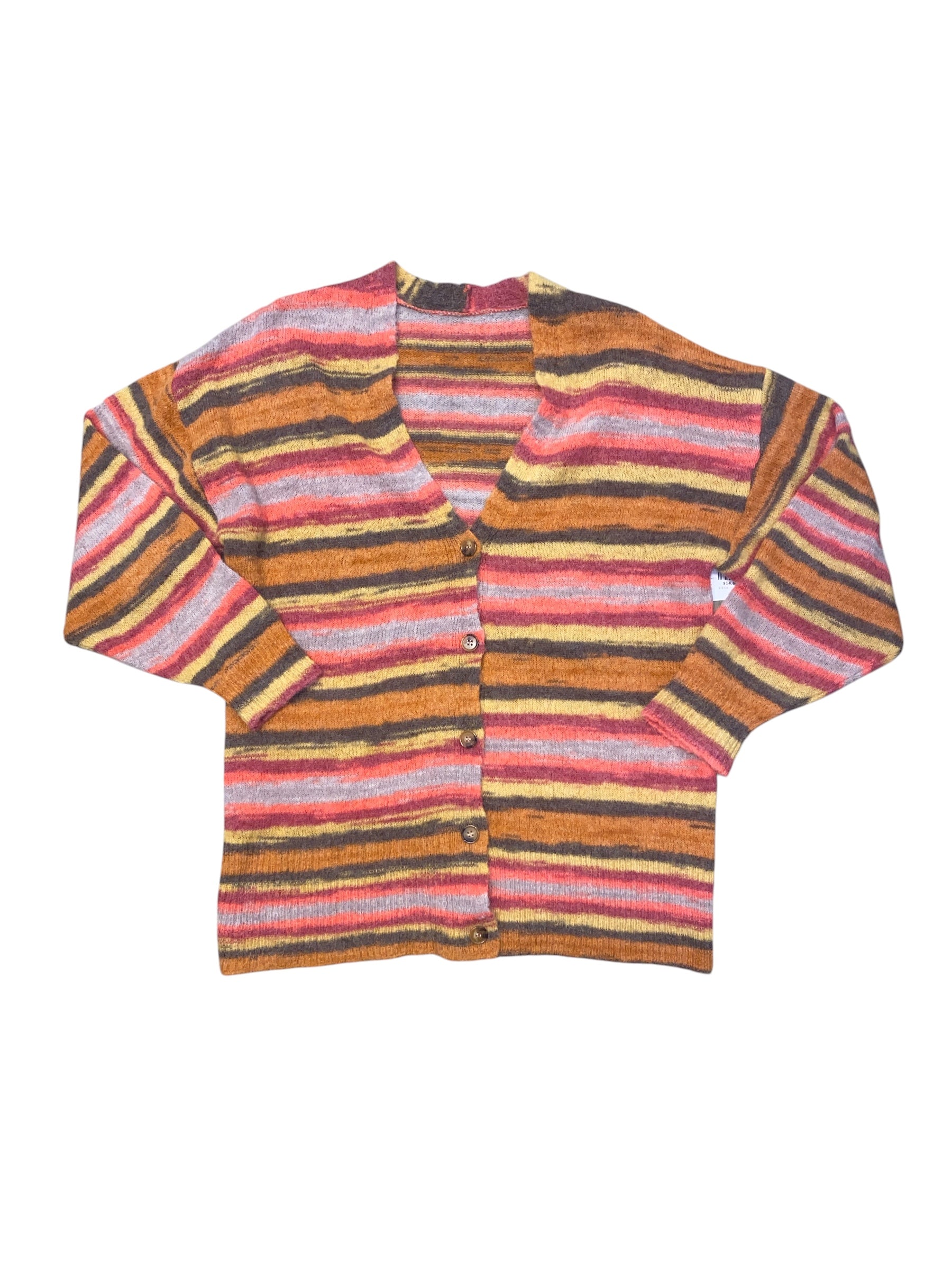 pink green brown zara knit striped button cardigan, S oversized