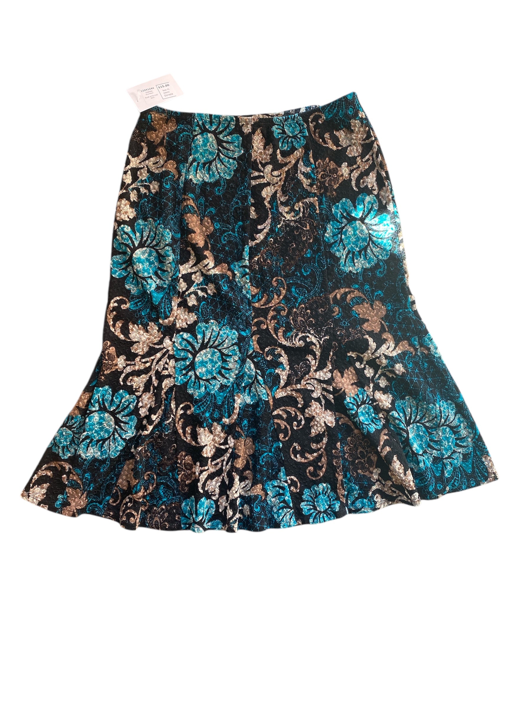 blue brown choices floral print midi skirt, PL