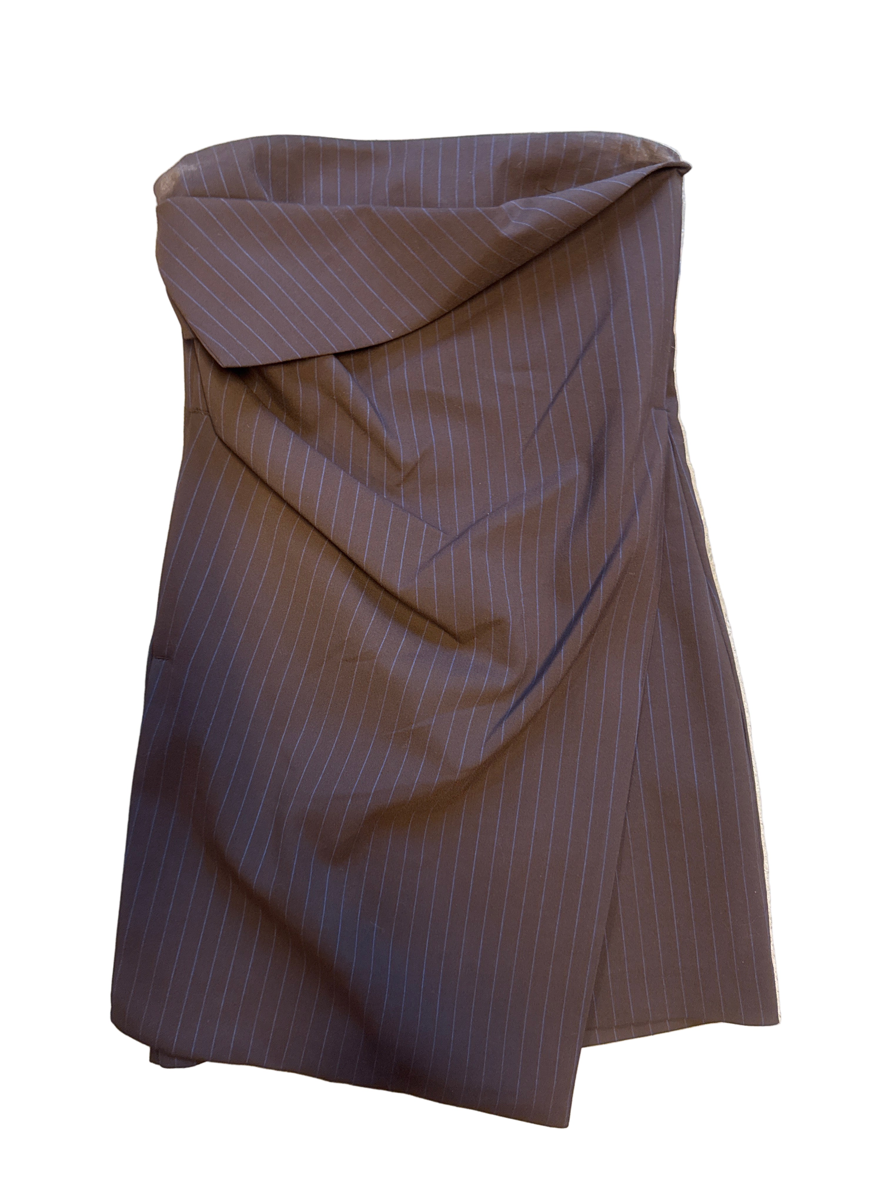 brown blue zara strapless striped mini dress, xs