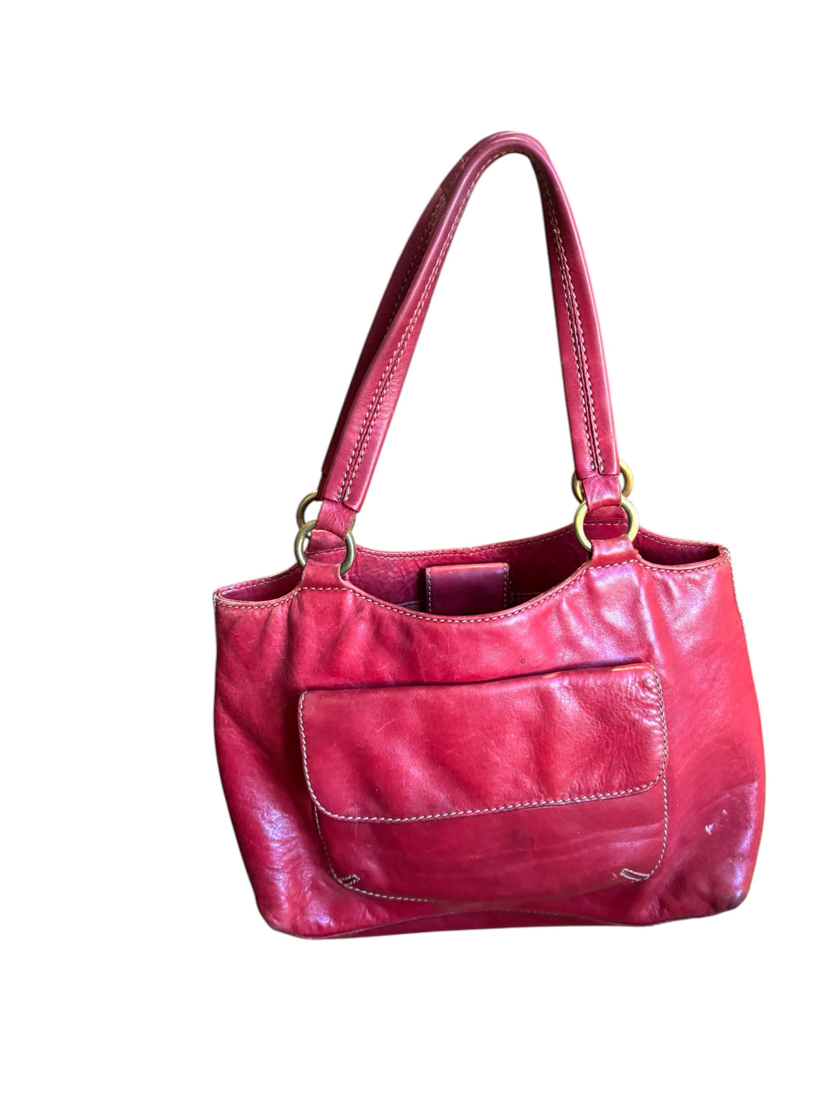 red fossil leather handbag