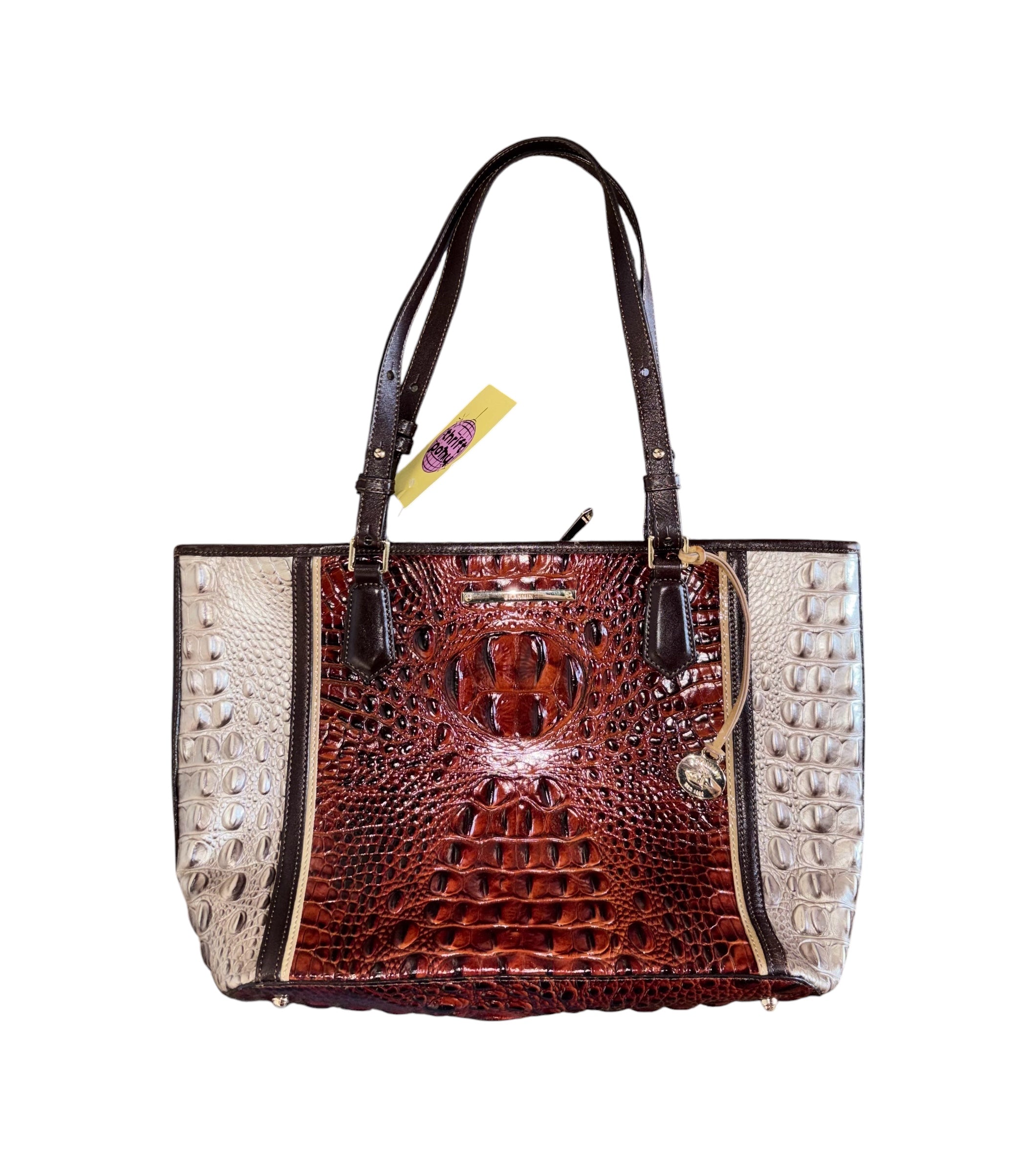 red brown brahmin textured animal print tote purse