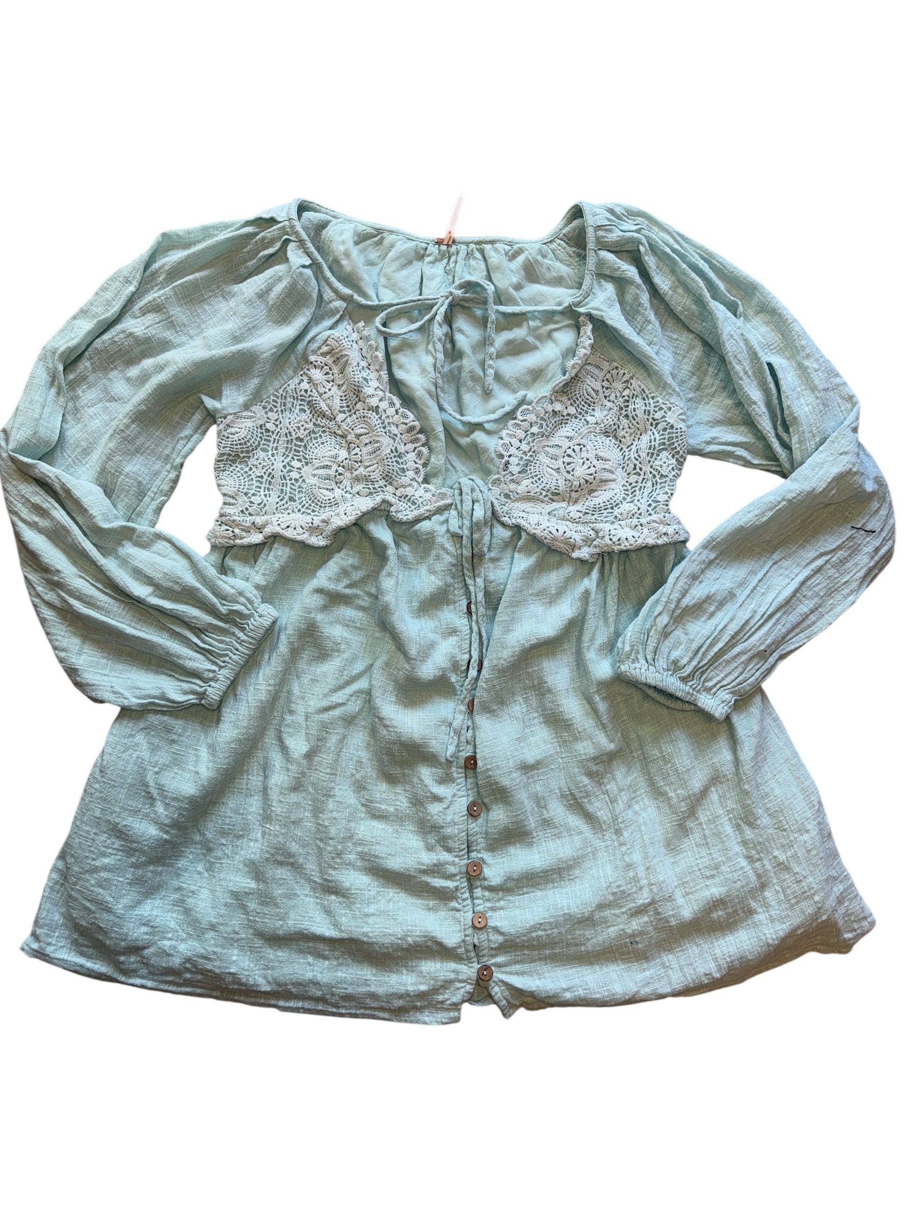 teal free people linen lace boob dress, s