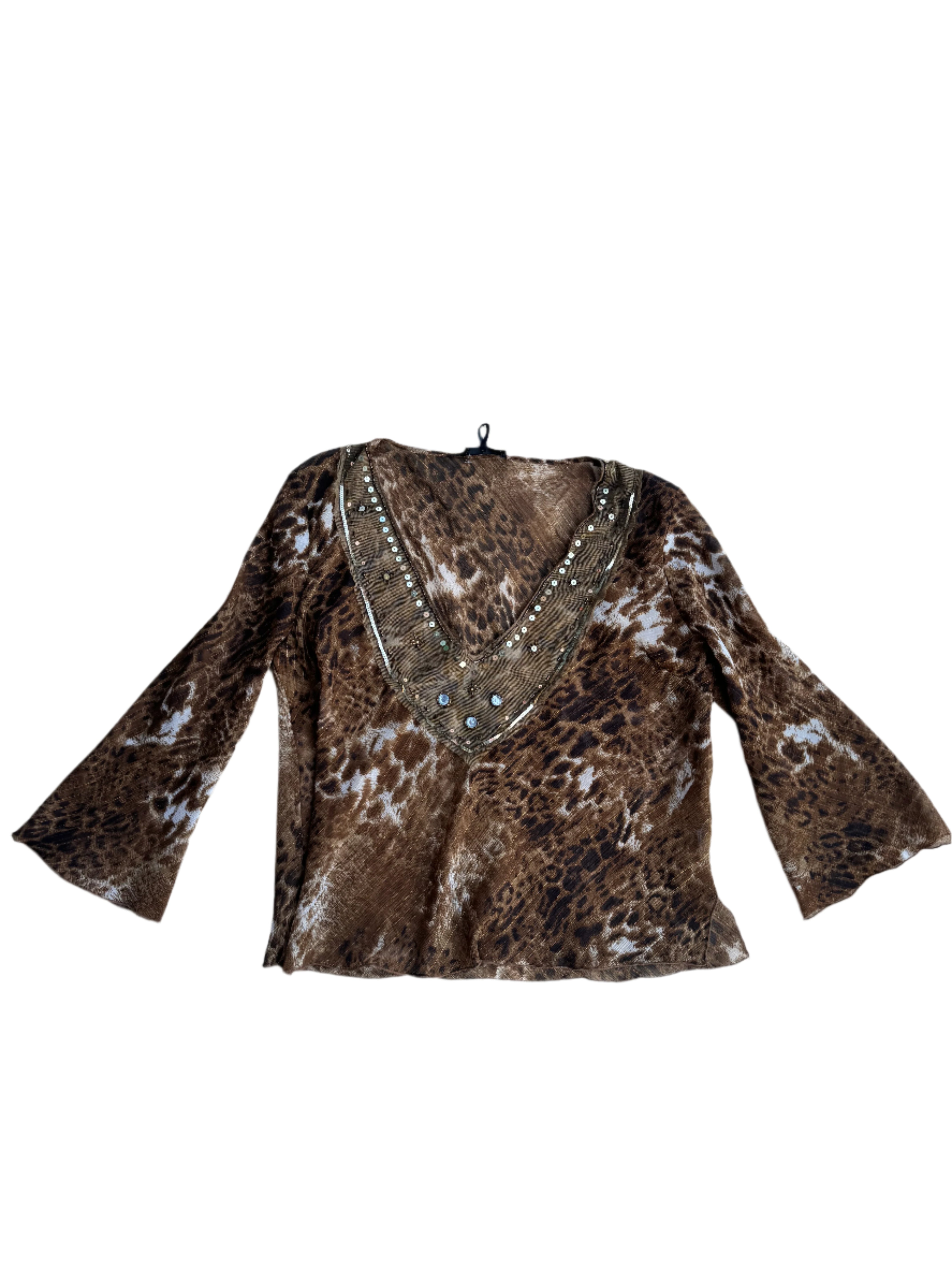 brown daisy fuentes sheer cheetah blouse, L