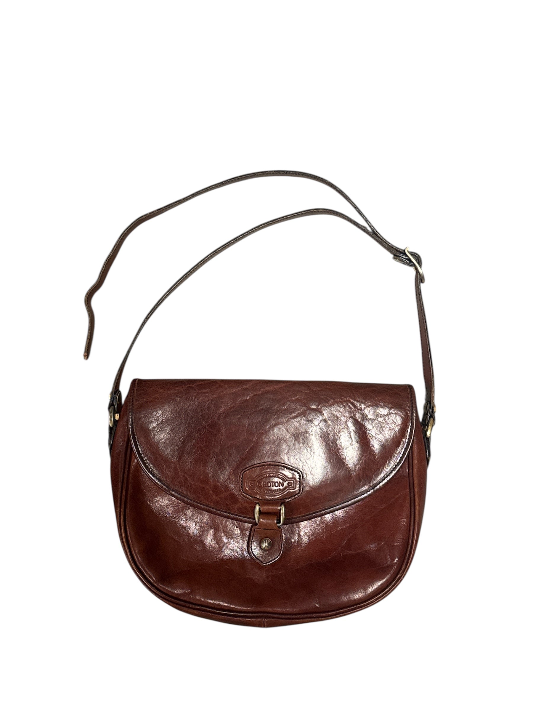 brown oroton leather crescent bag