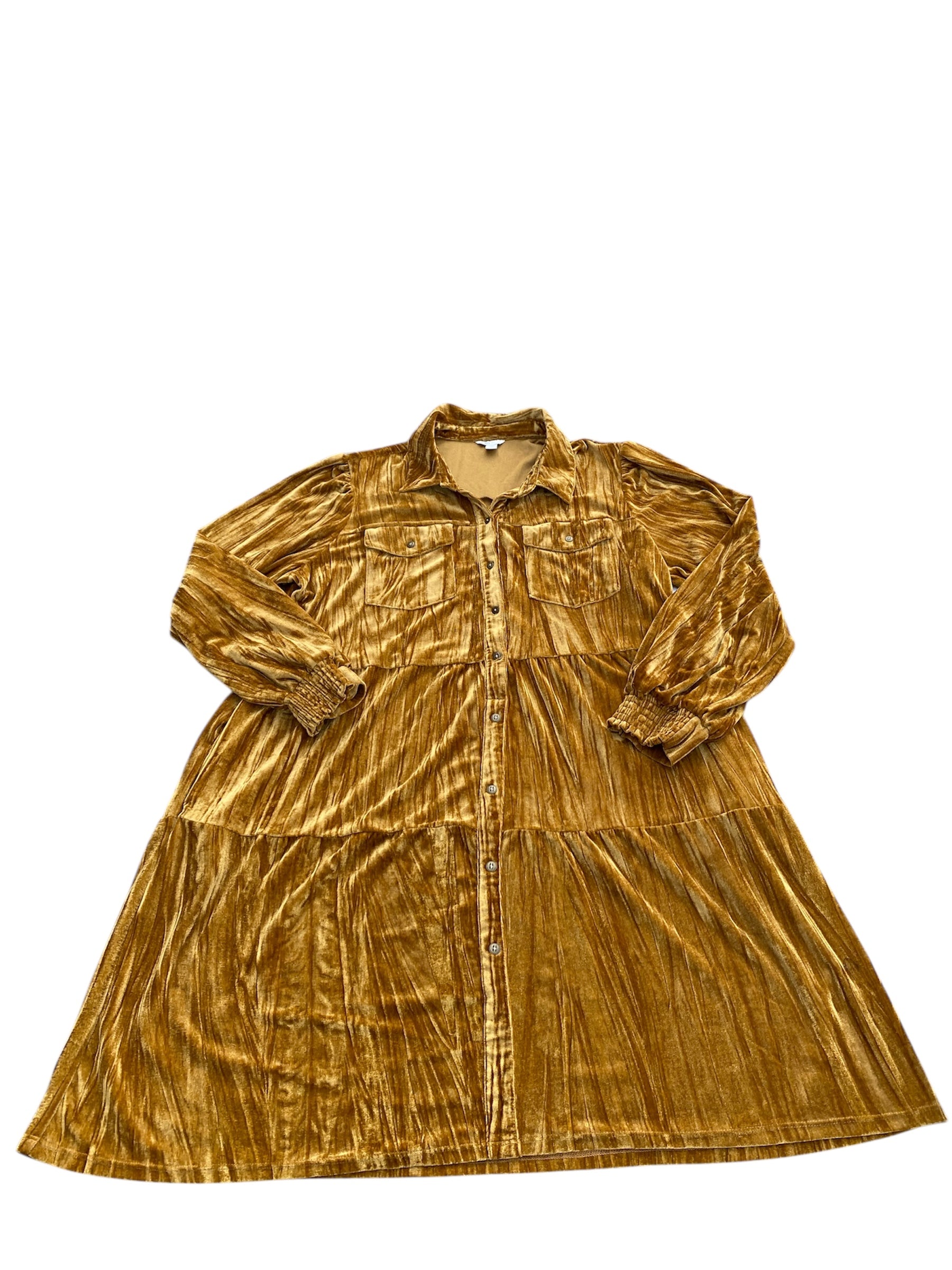 mujstard yellow cato velour smocked collar dress, 18/20