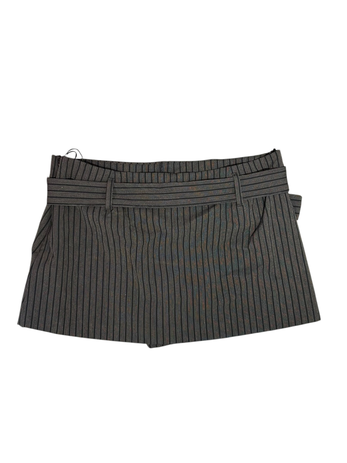 grey black zara belted striped mini skirt w shorts, XL