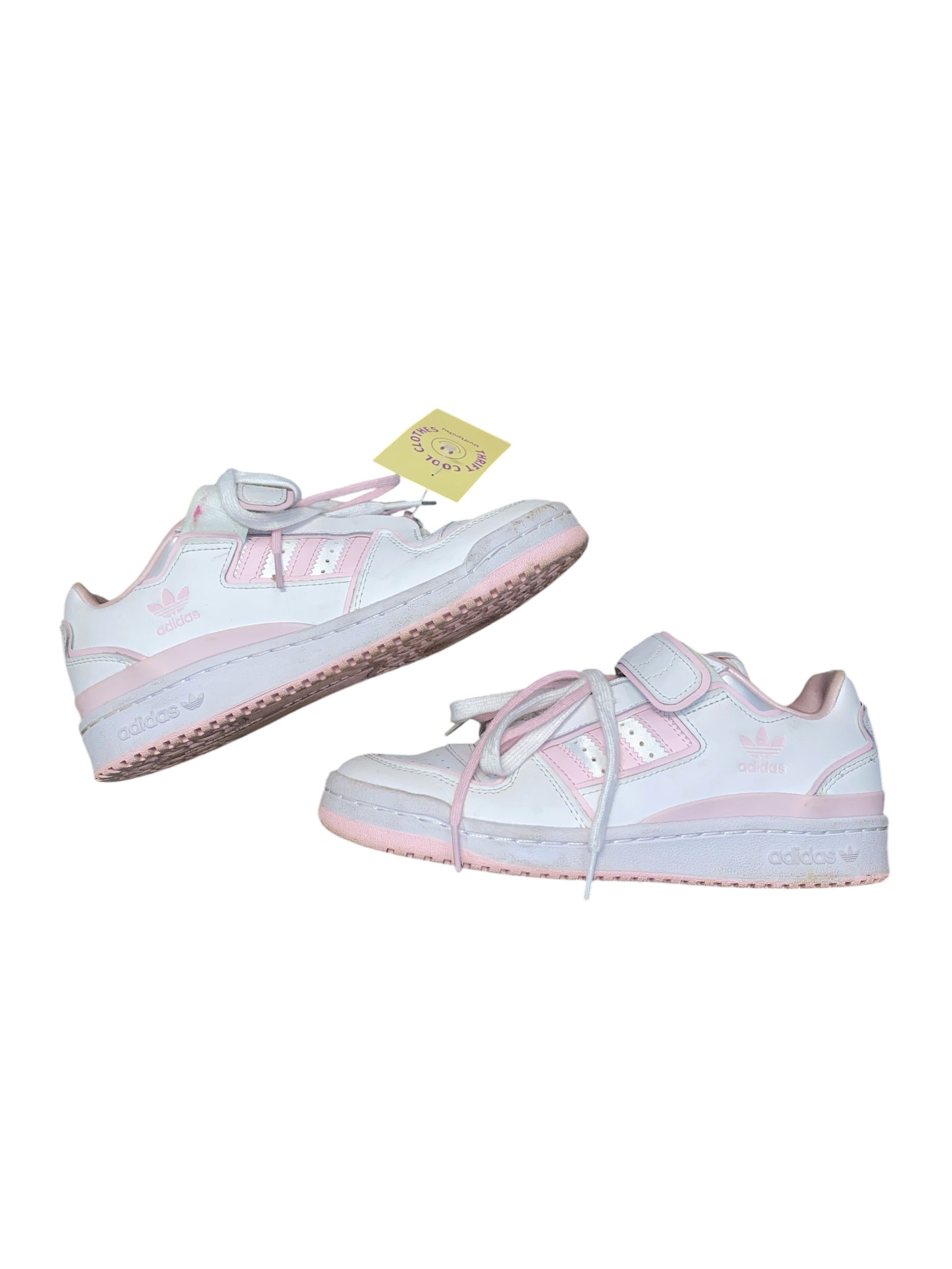 pink white adidas cuuute low top sneakers, 7.5