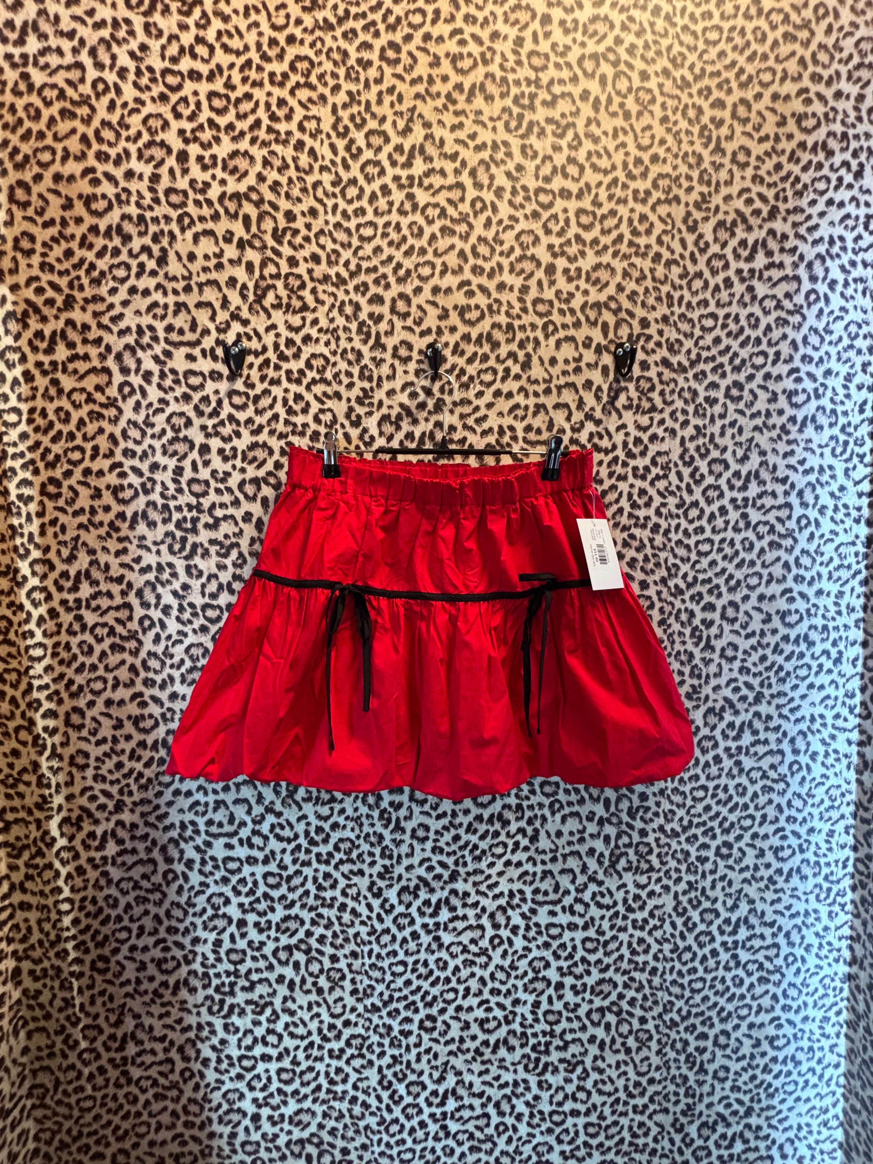 red black day + moon tiered bow mini skirt, L