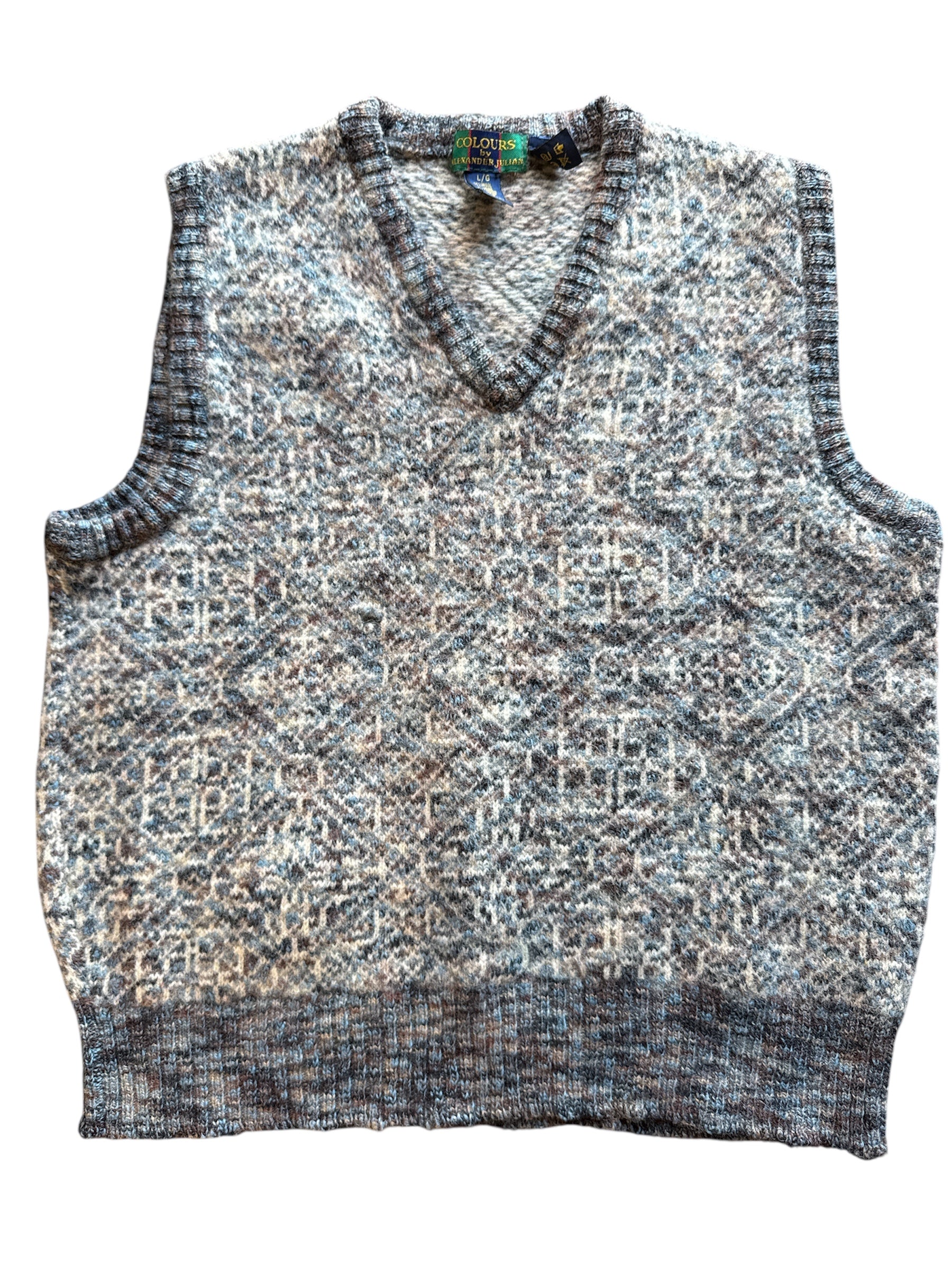 gray blue colours 90s wool blend patterned sweater vest, L