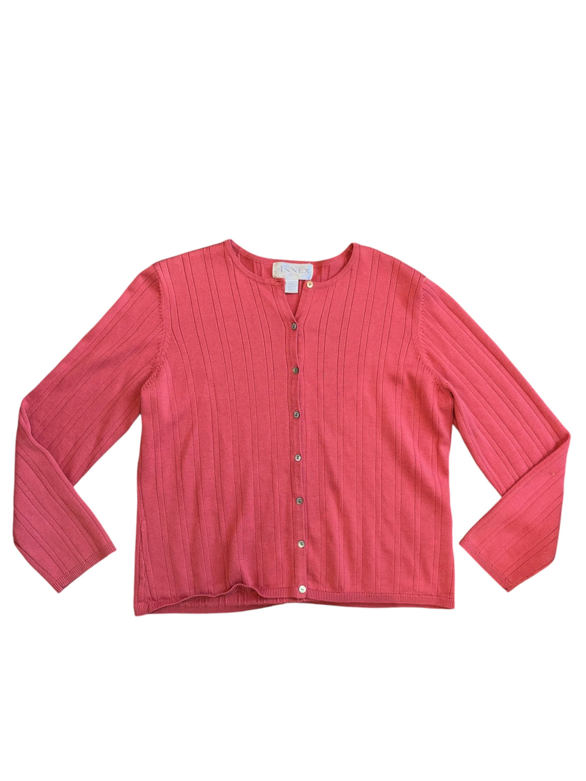 red/pink casual corner ribbed cardigan, L