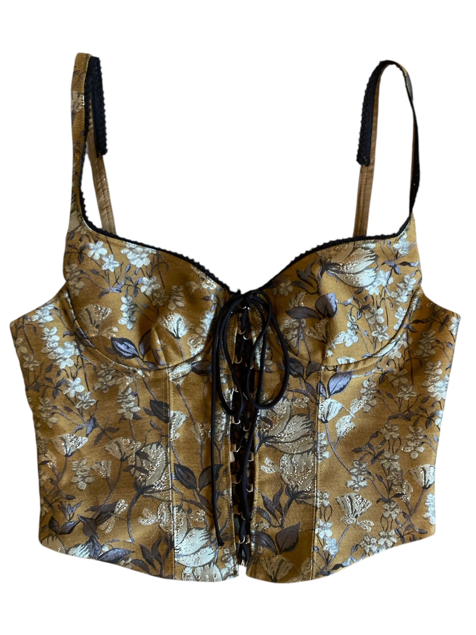 olive gray rumored floral corset top, m