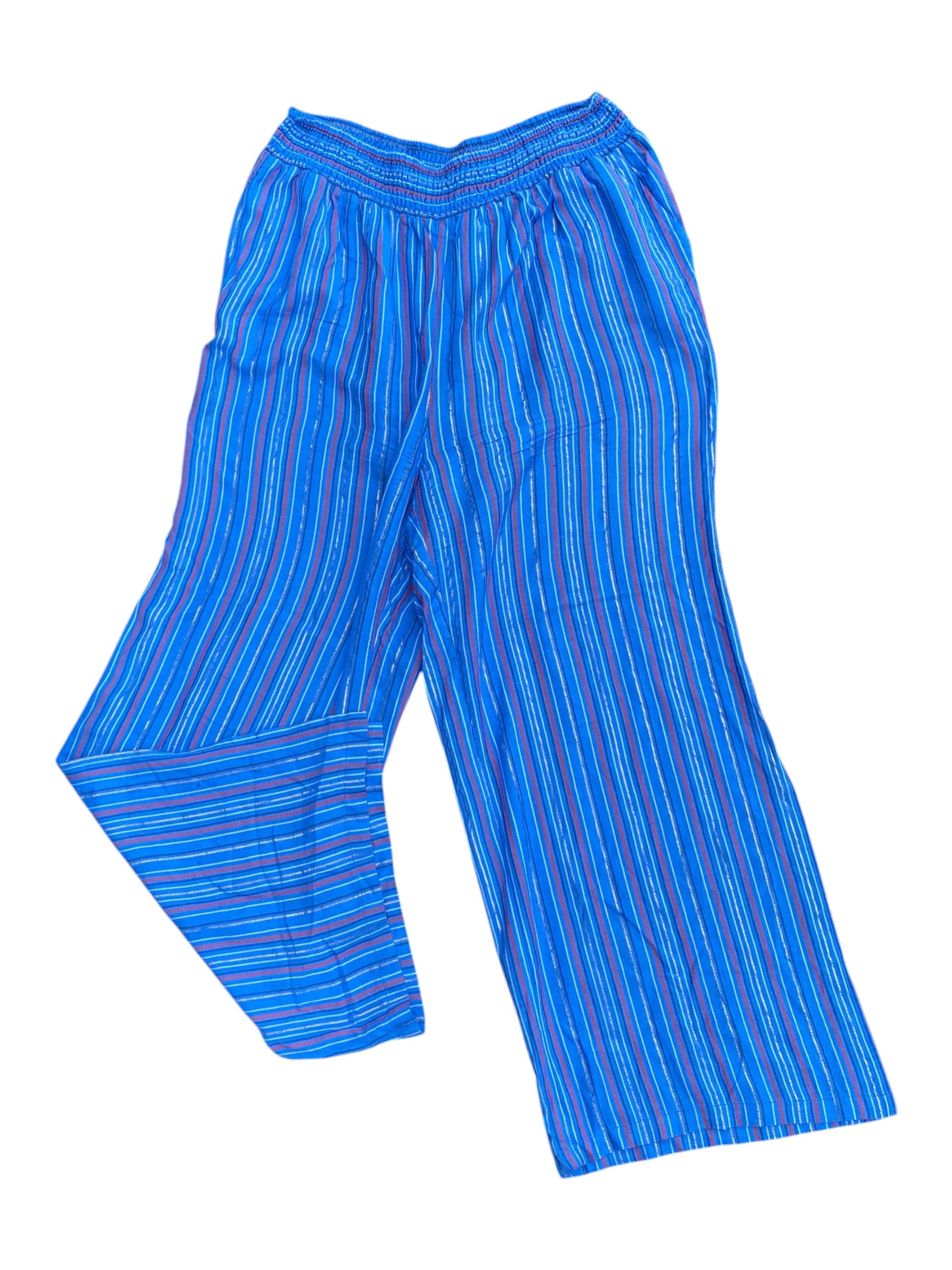 blue red wonderly shimmer striped wide leg pant, XL