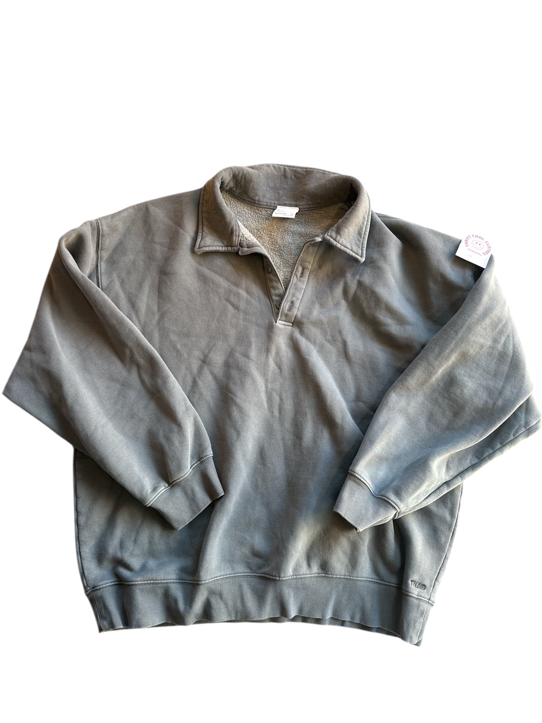 gray tna (aritzia) henley fleece sweatshirt, xl