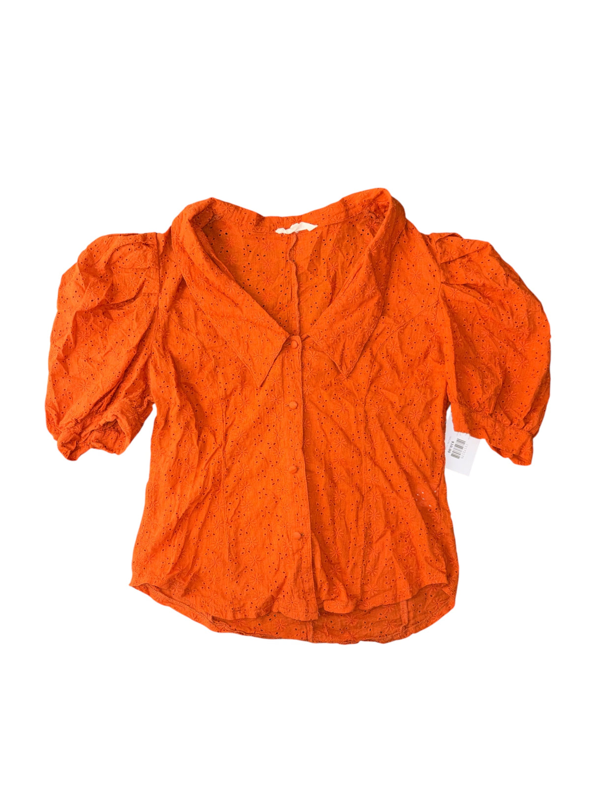 Orange Solitaire Eyelet puff sleeve button top, XL