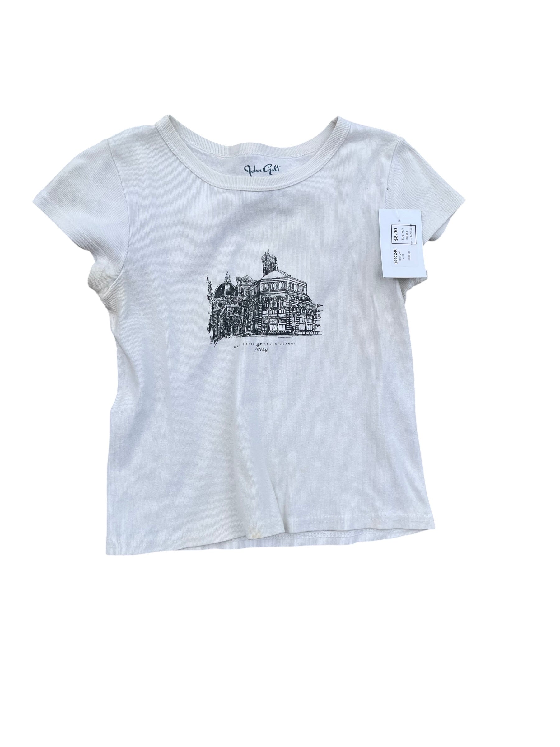 white john galt baby tee, xs/s