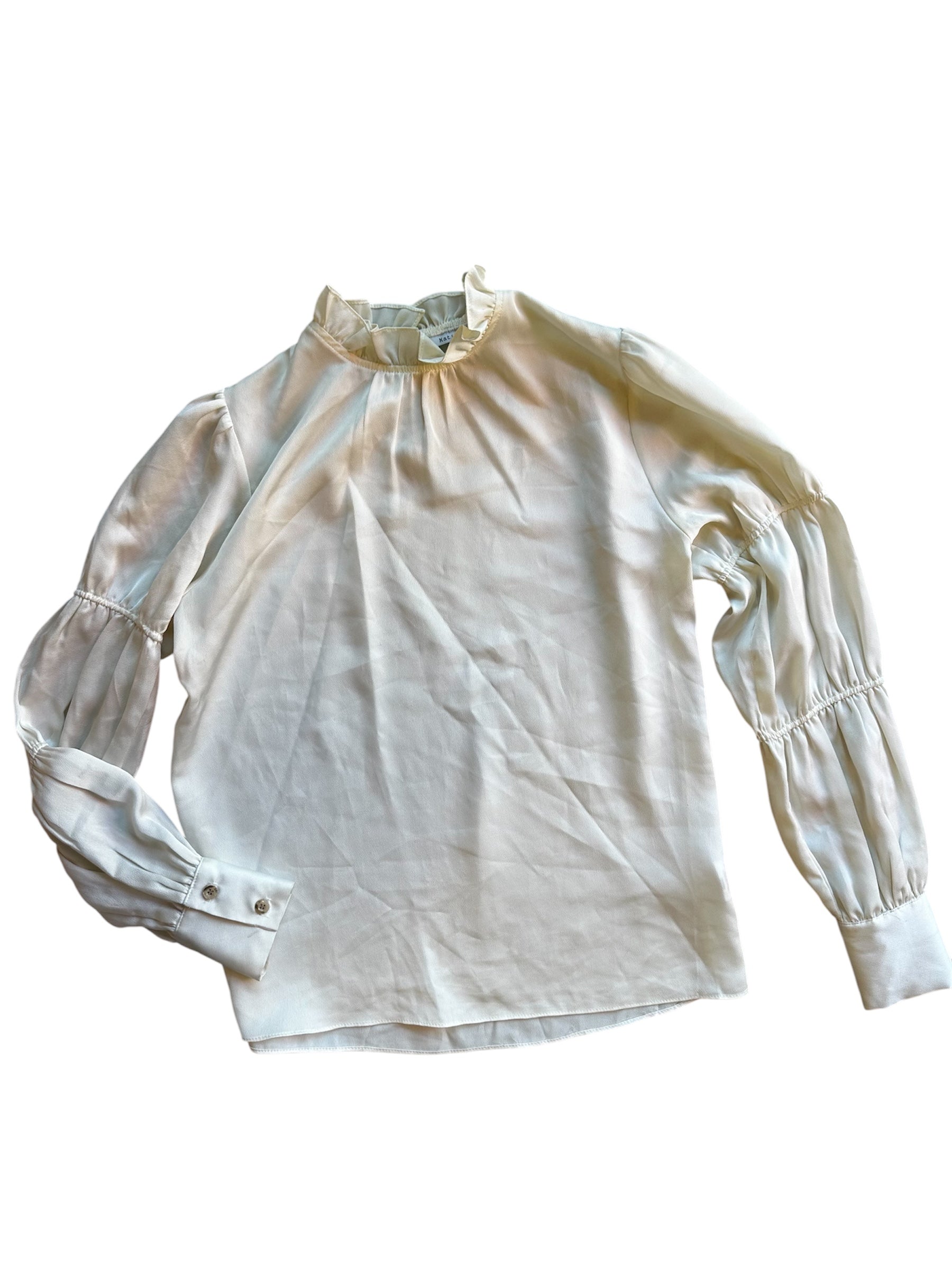 white matison studio smocked sleeve blouse, xs