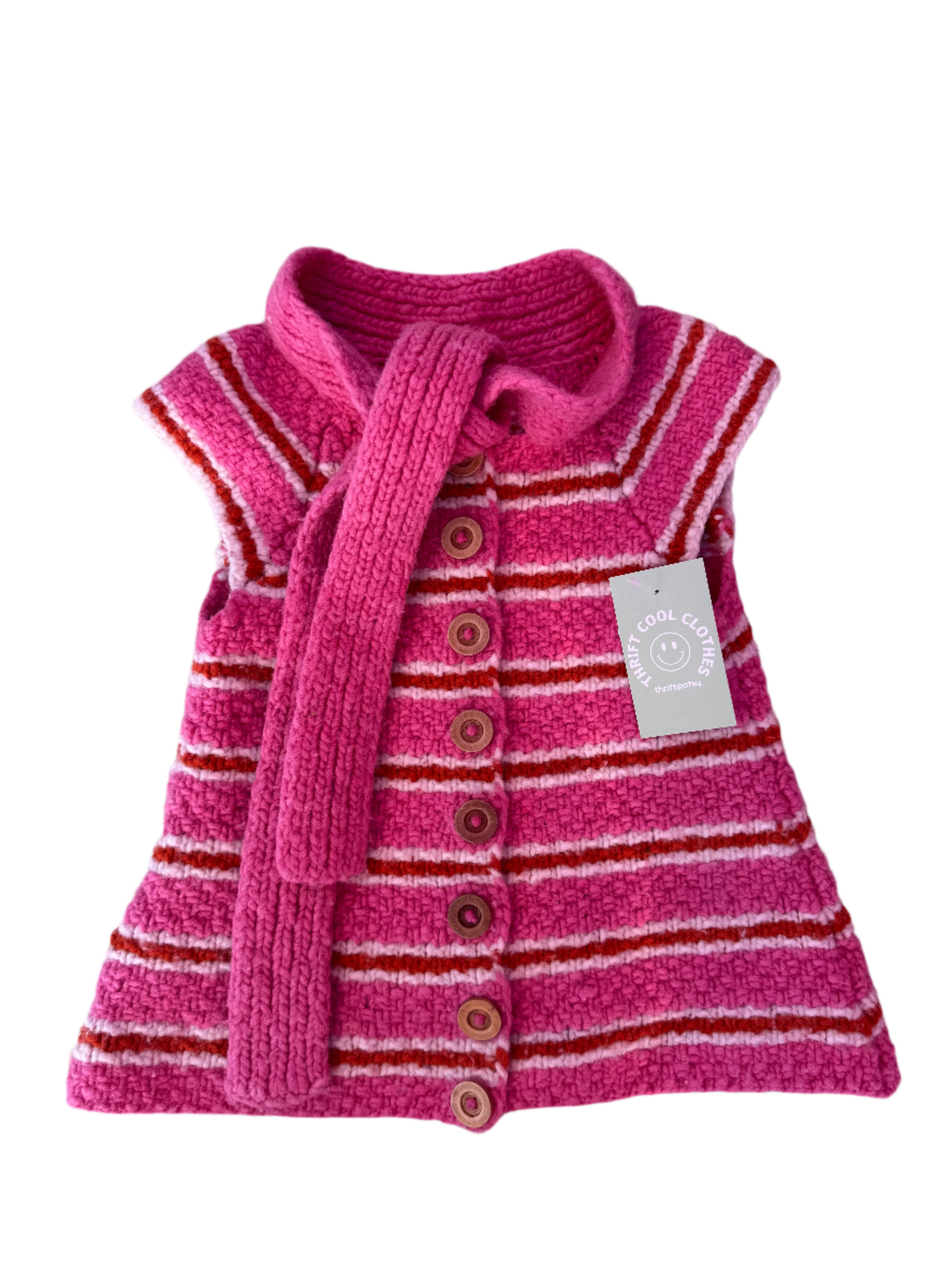 pink brown chibella knit stripe button top, s