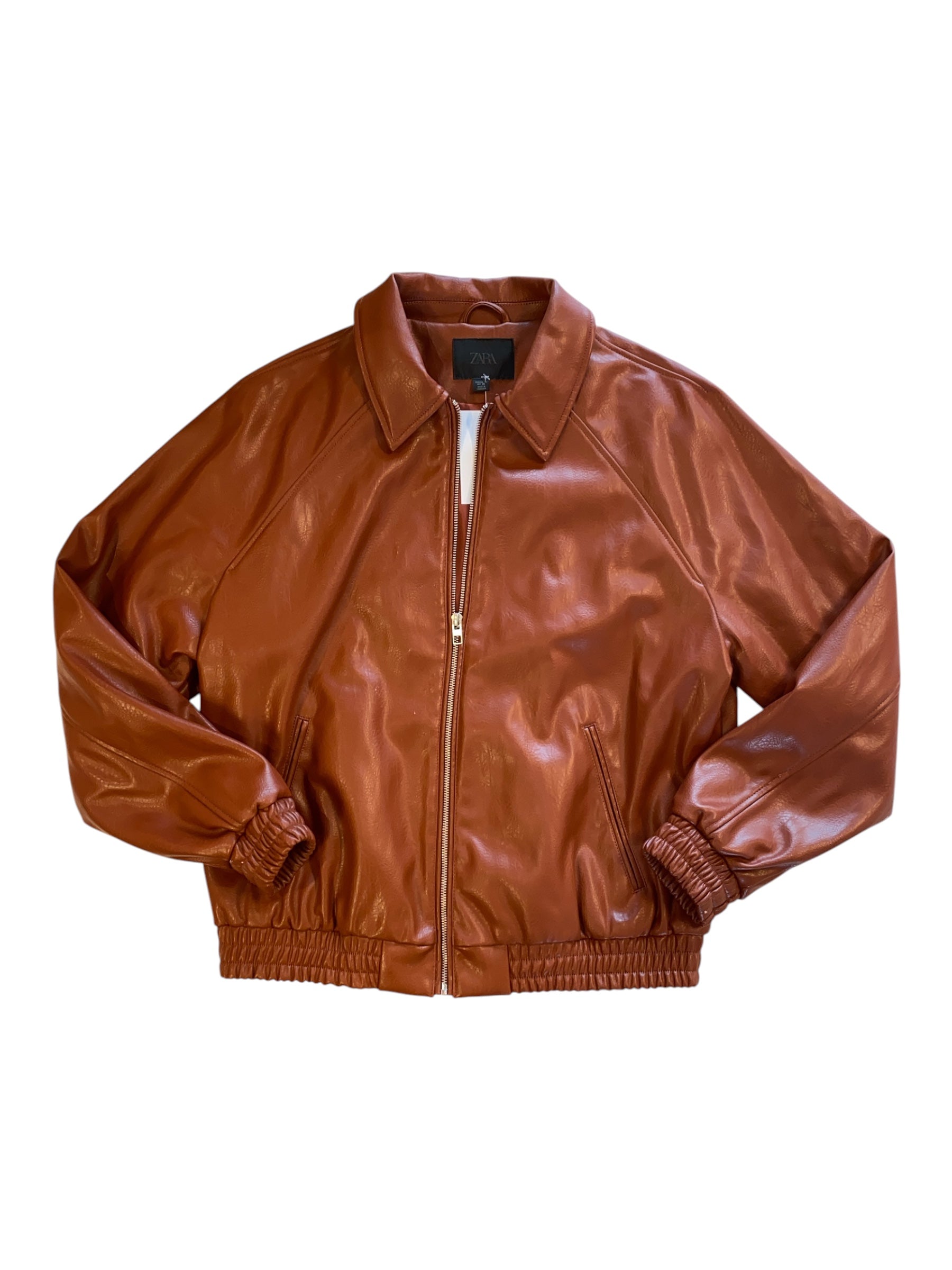 Rust orange zara Slouchy oversized Pleather jacket, Xs