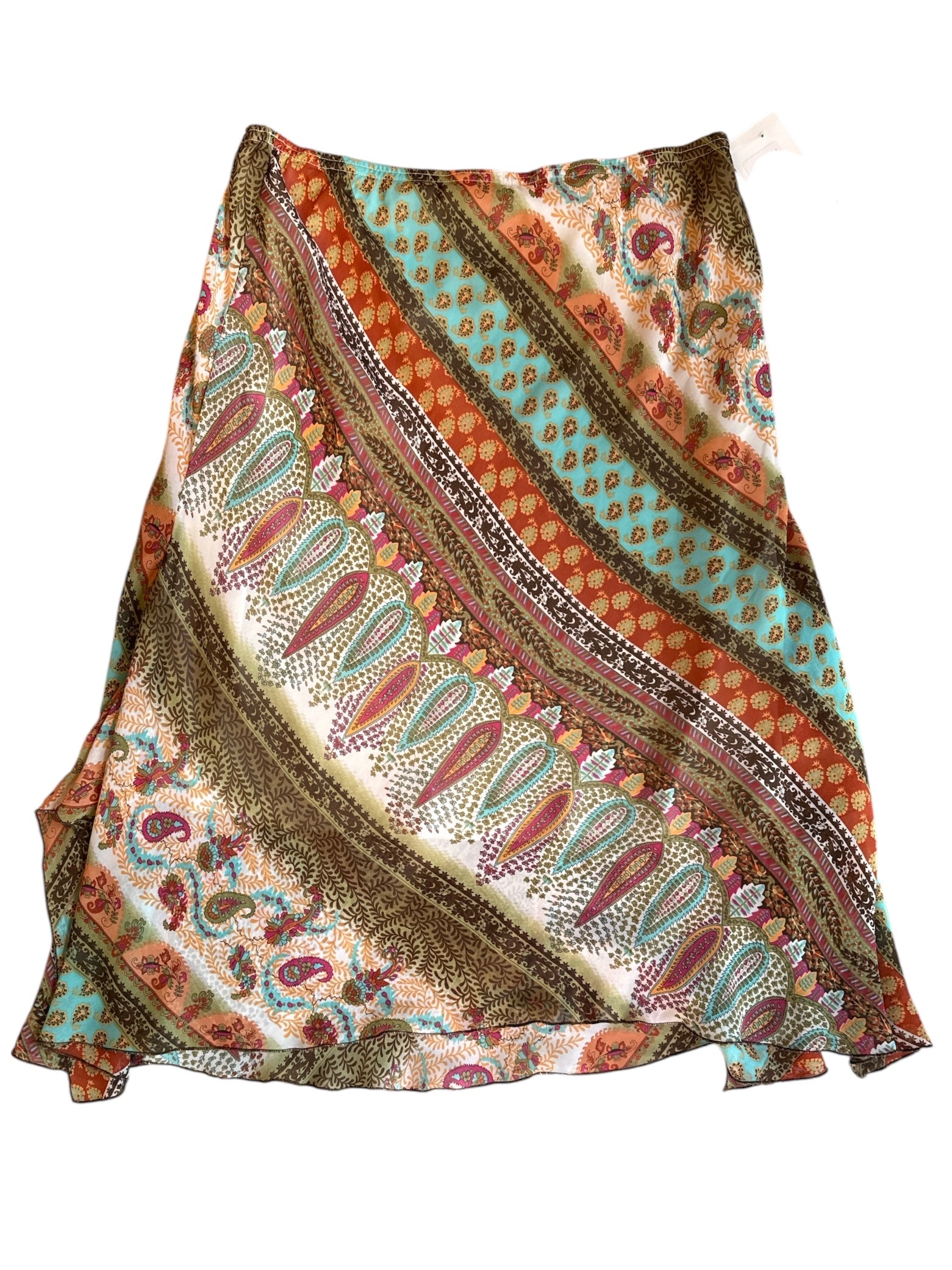 blue brown orange cato paisley midi skirt, m
