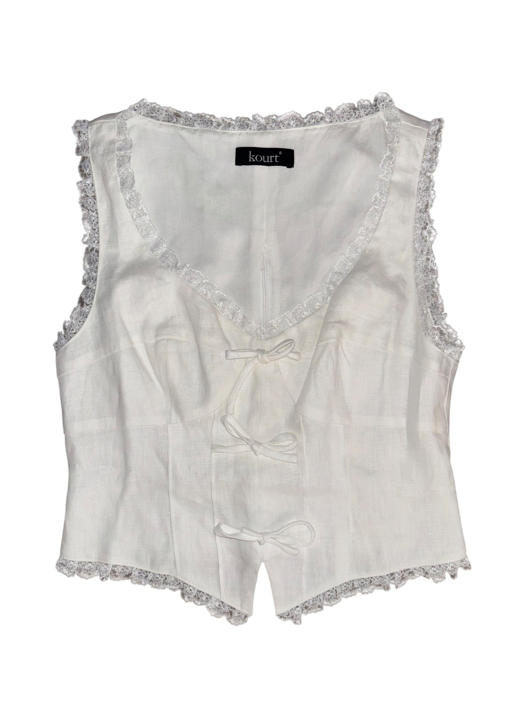 white kourt lace trim tie front tank, 6