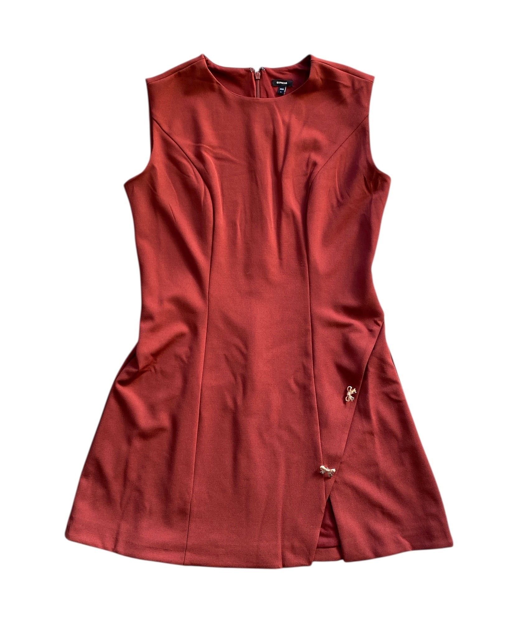 maroon express shift dress with gold detail, L