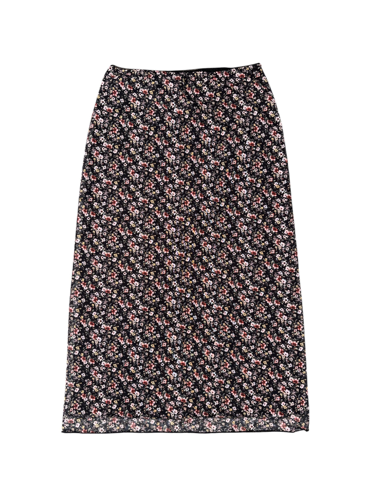 black pink orange rsq floral mesh midi skirt, L