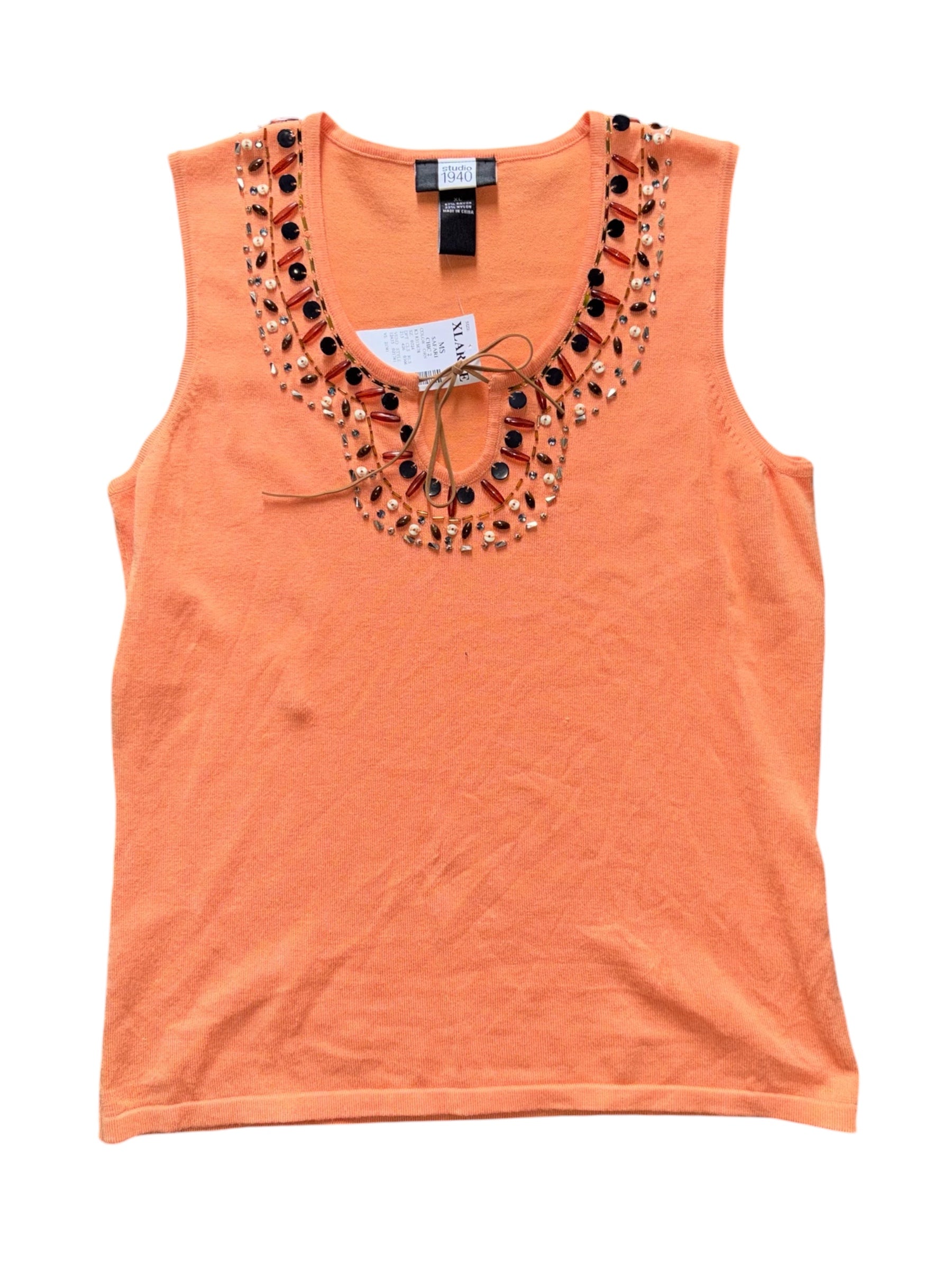 orange studio 1940 beaded tie tank, XL