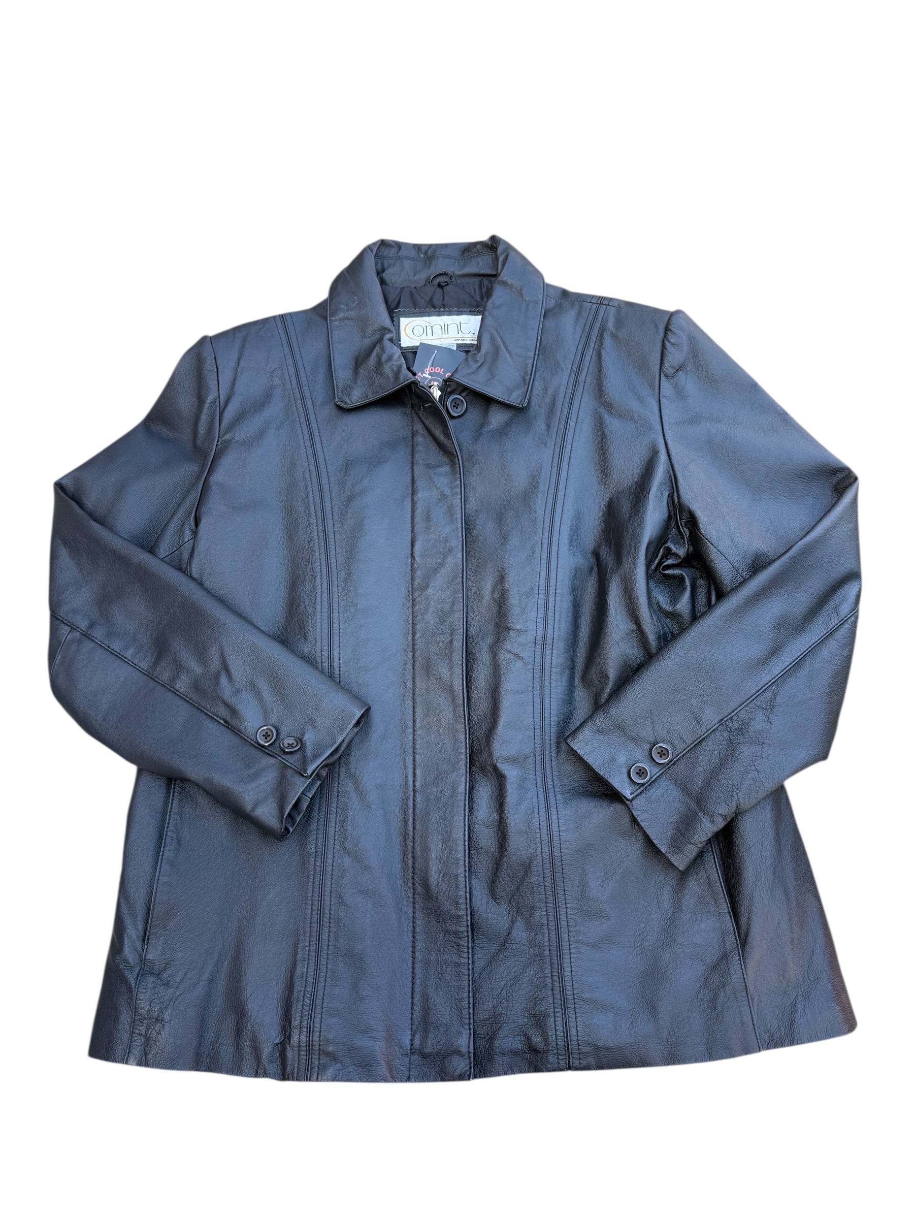 black Comint leather bomber jacket, L