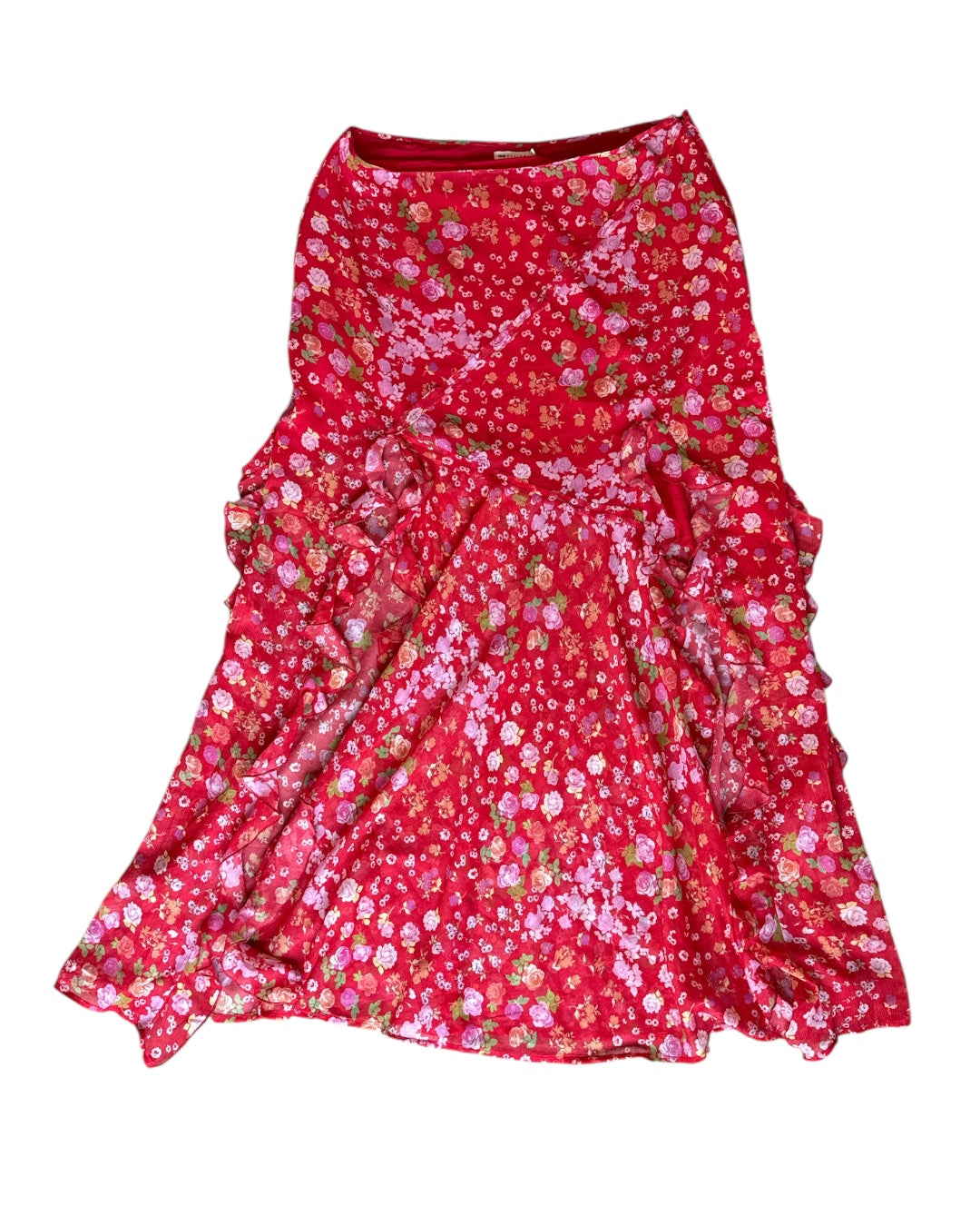 red multi asos design floral ruffle overaly skirt, 12 T