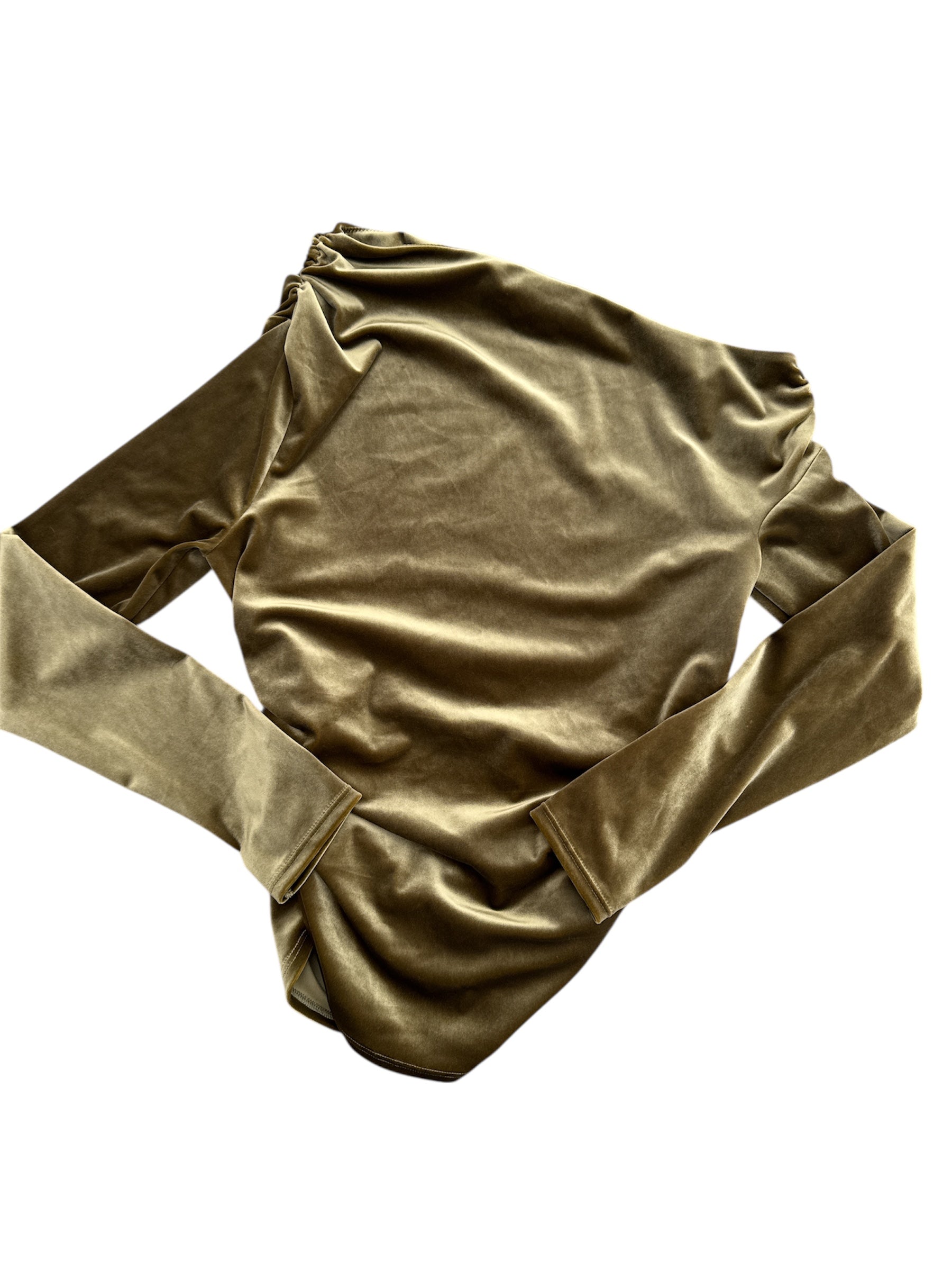 green abercrombie velour asymmetrical ls, s