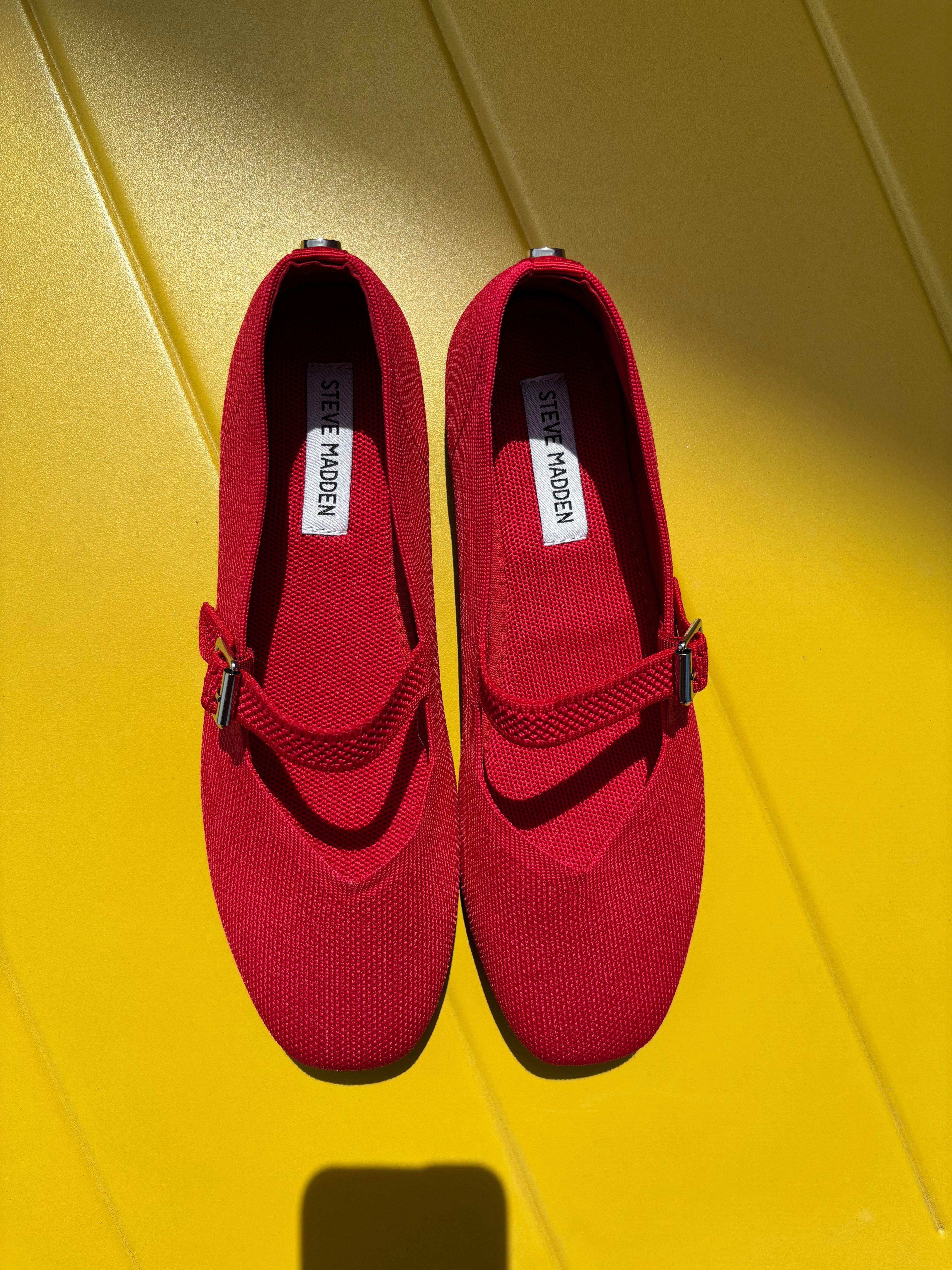 red steve madden knit mary jane flats, 9