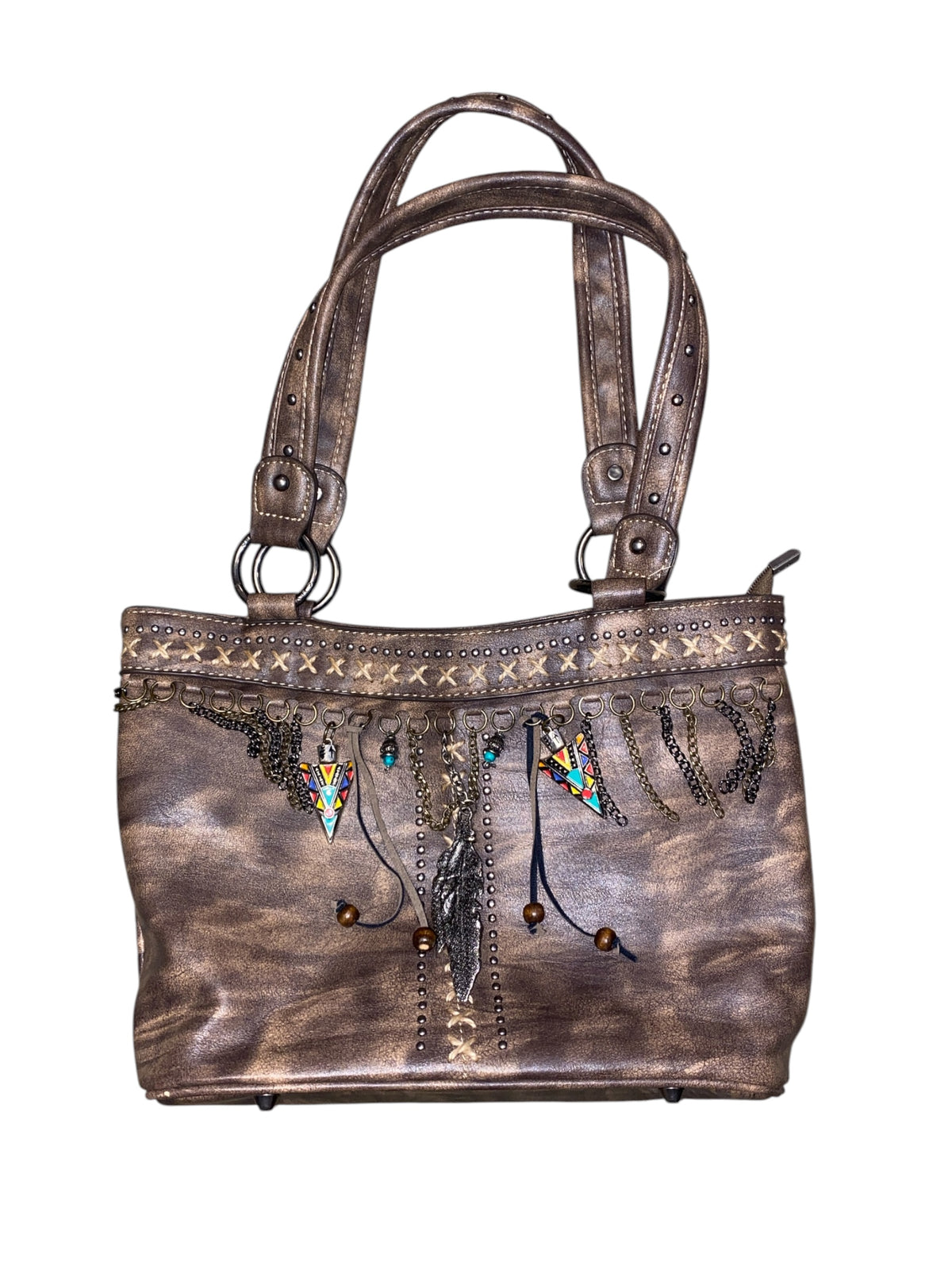 Brown Shyanne Feather arrow charm handbag