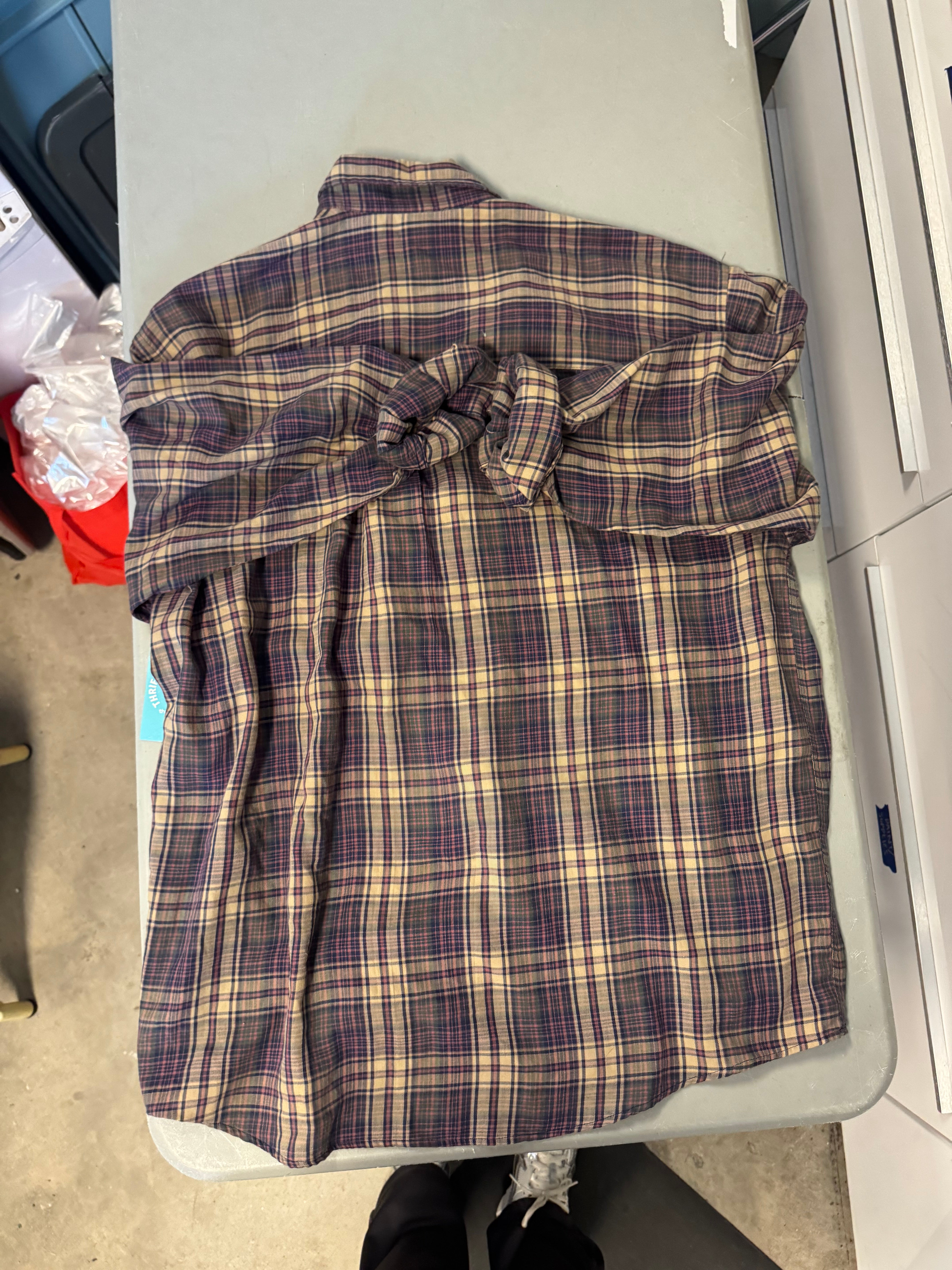 brown red ivy club plaid button down, L