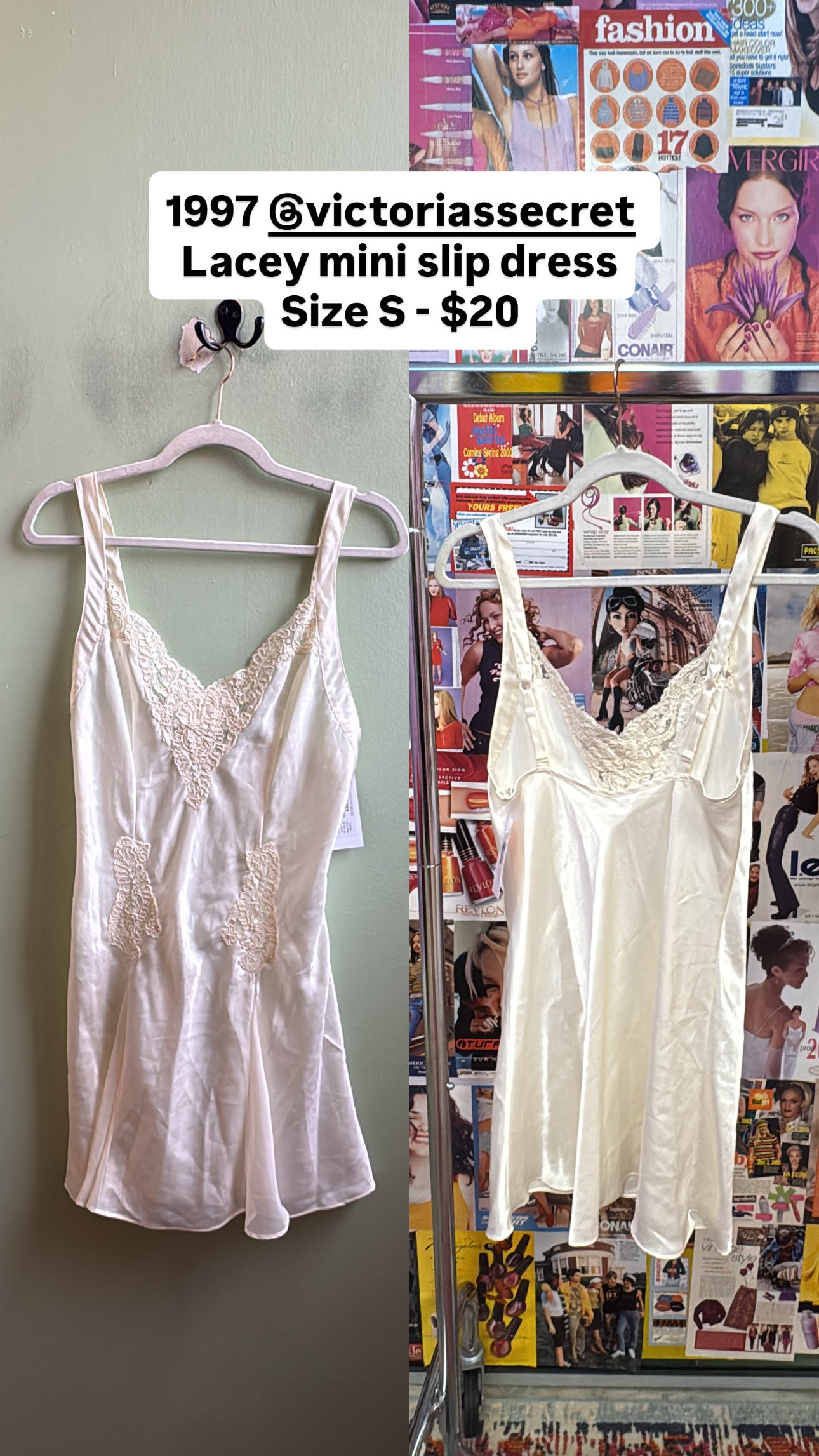 white victorias secret '97 slip w lace and pleats, s