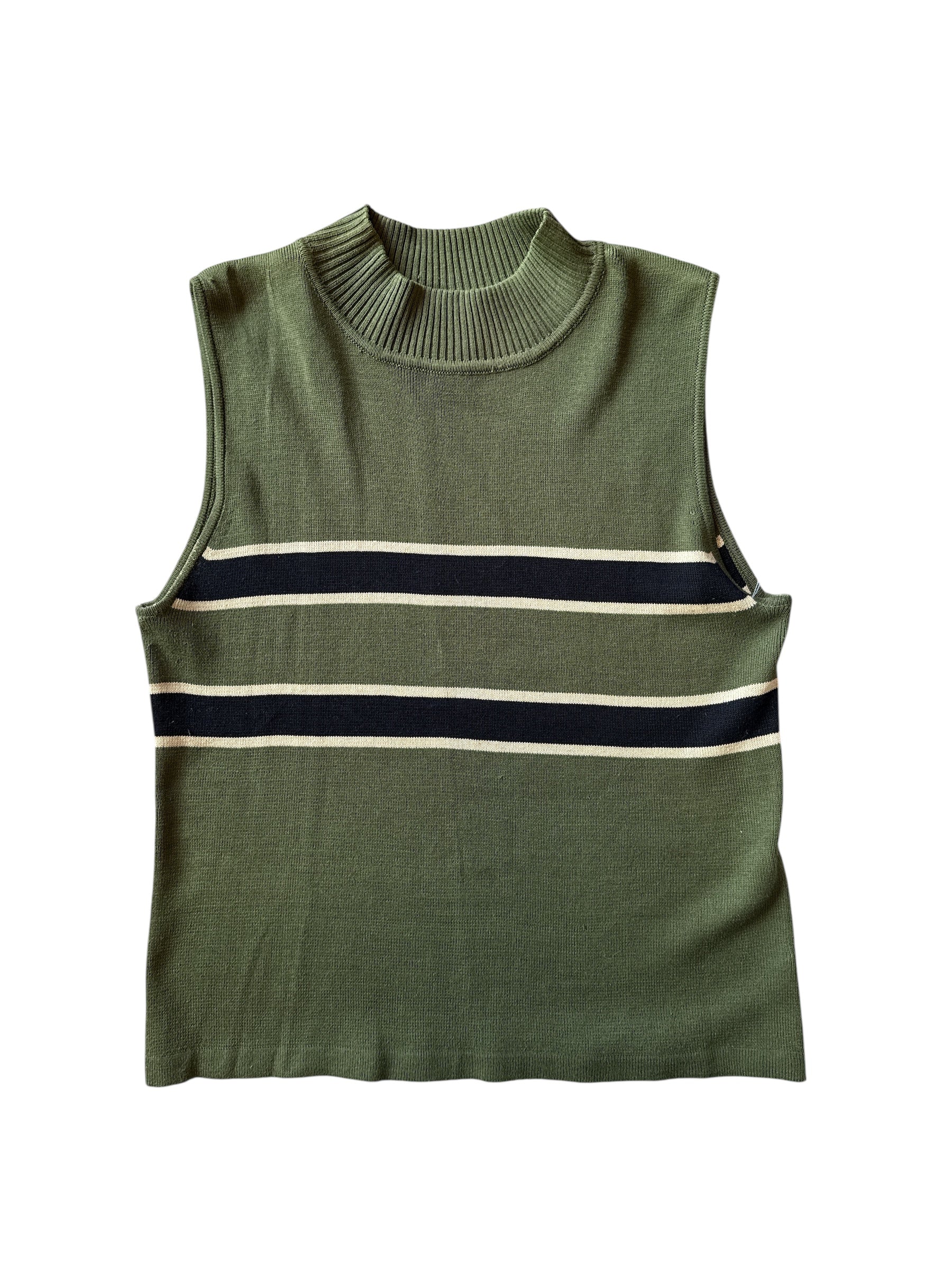 green clio striped vtg sweater, m
