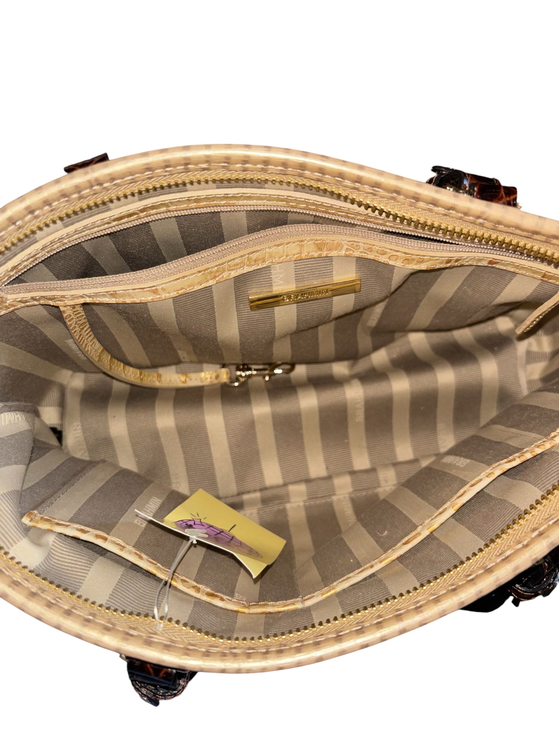 gold brown brahmin metallic animal print mini tote purse