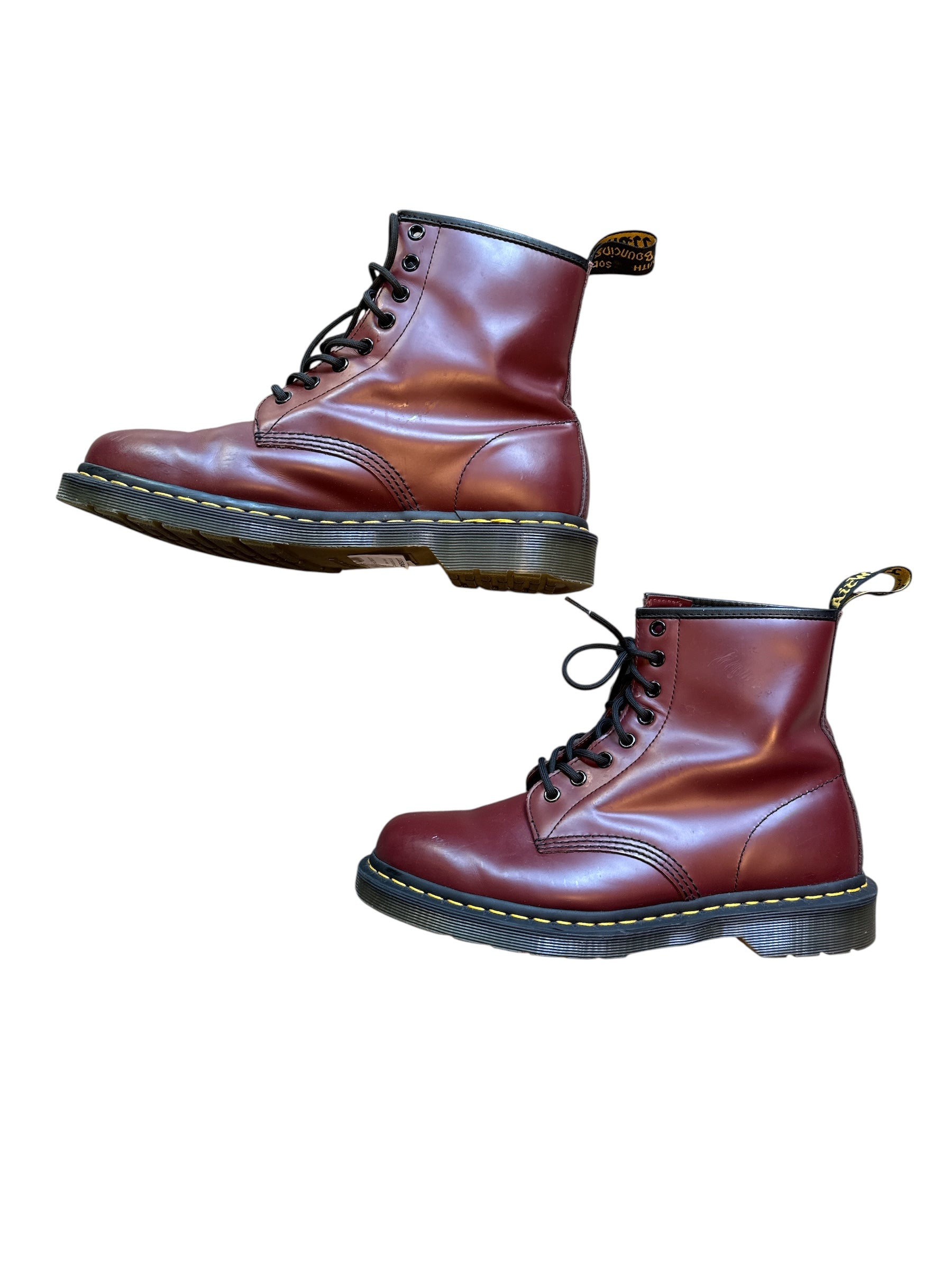cherry red dr martens combat boots, 10 W
