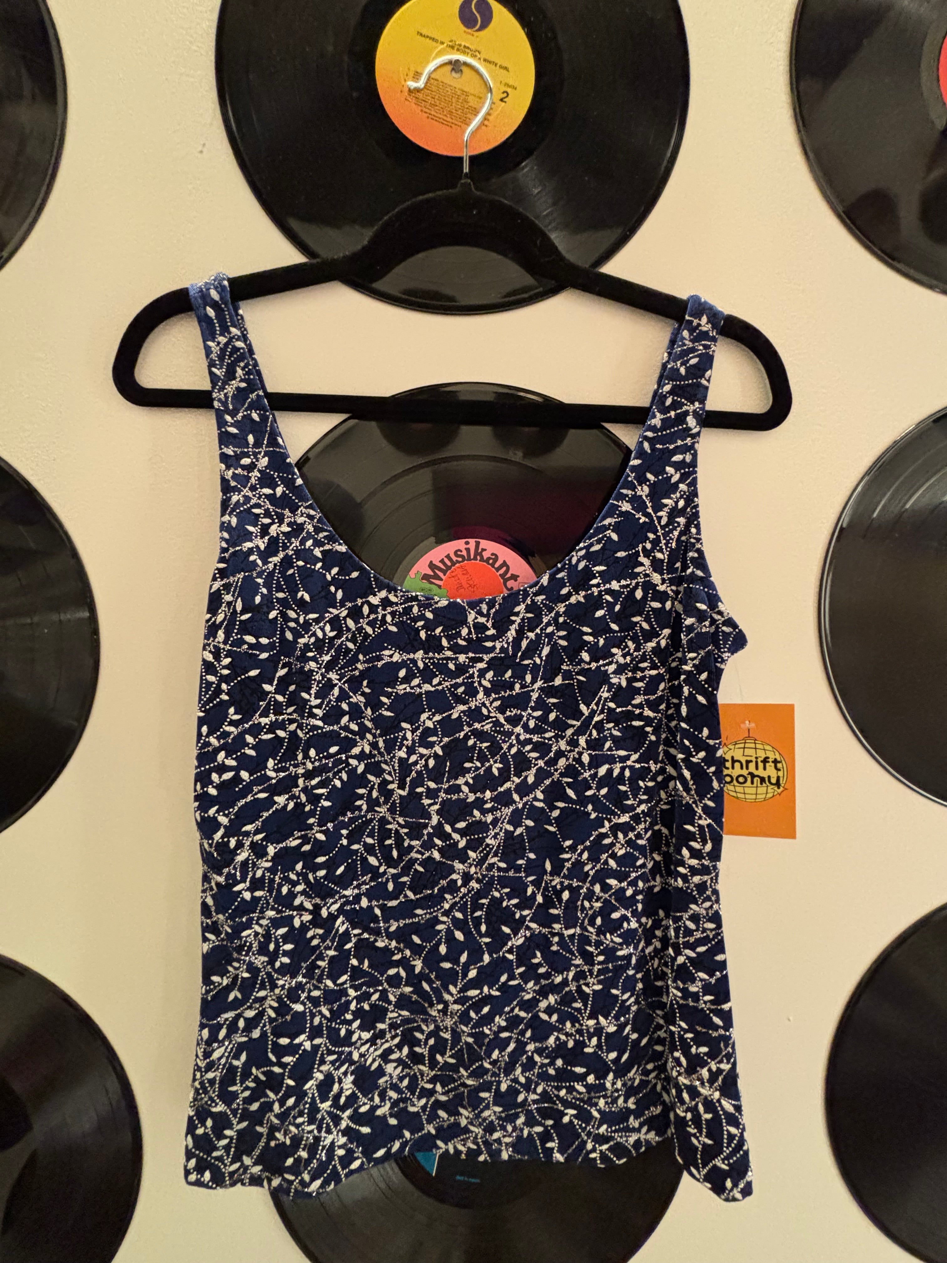 blue black white alex evenings slinky sparkle branch tank, s